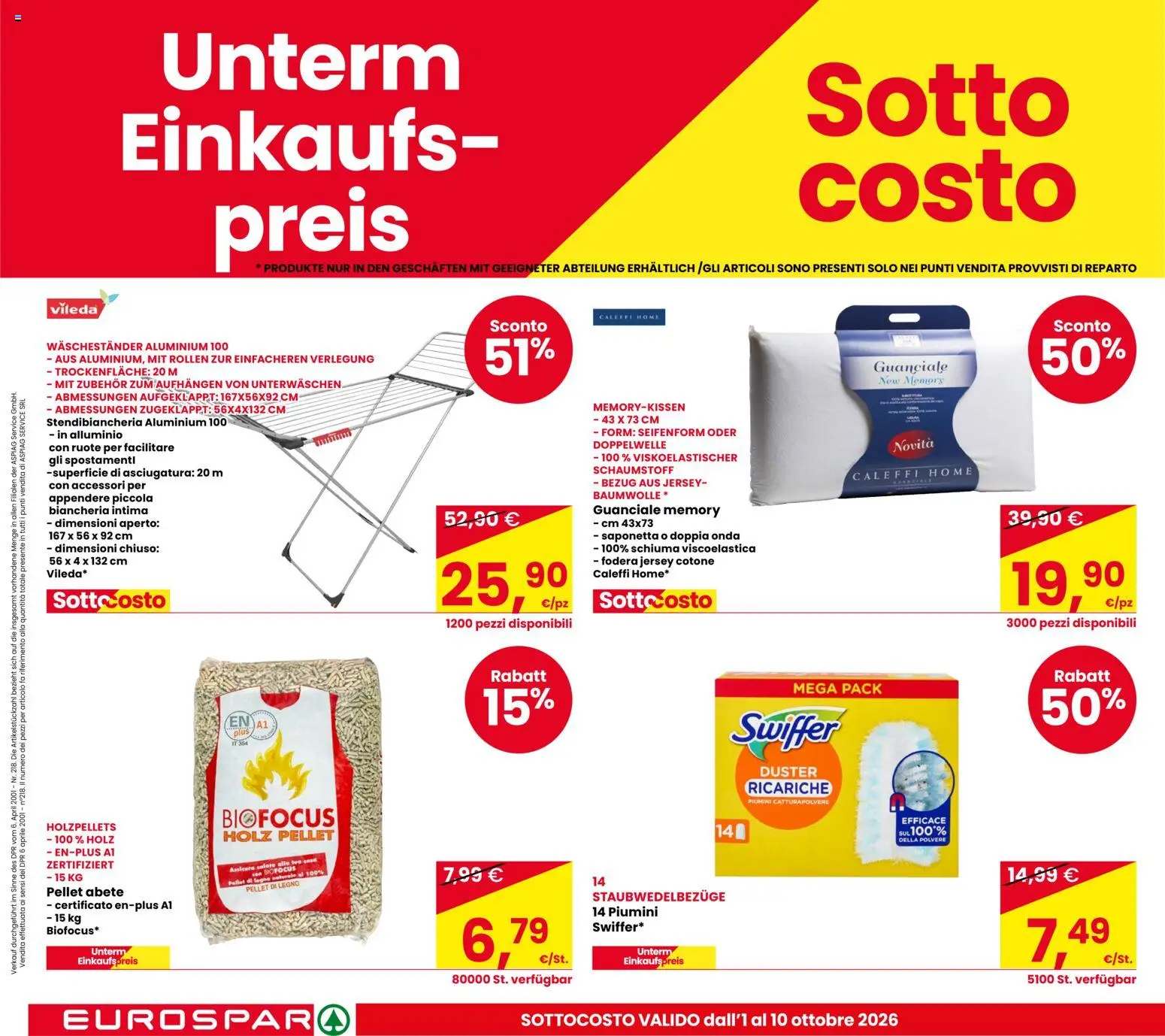 Volantino Eurospar del 01/10/2026 | Pagina: 8 | Prodotti: Pellet di legno, Saponetta, Stendibiancheria, Alluminio