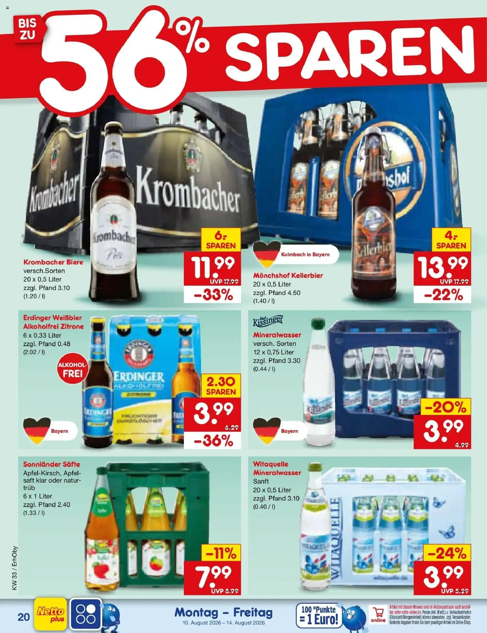 Netto Marken-Discount Prospekt Ergolding – gültig ab 10.08.2026 | Seite: 28 | Produkte: Monchshof, Erdinger, Weißbier, Mineralwasser