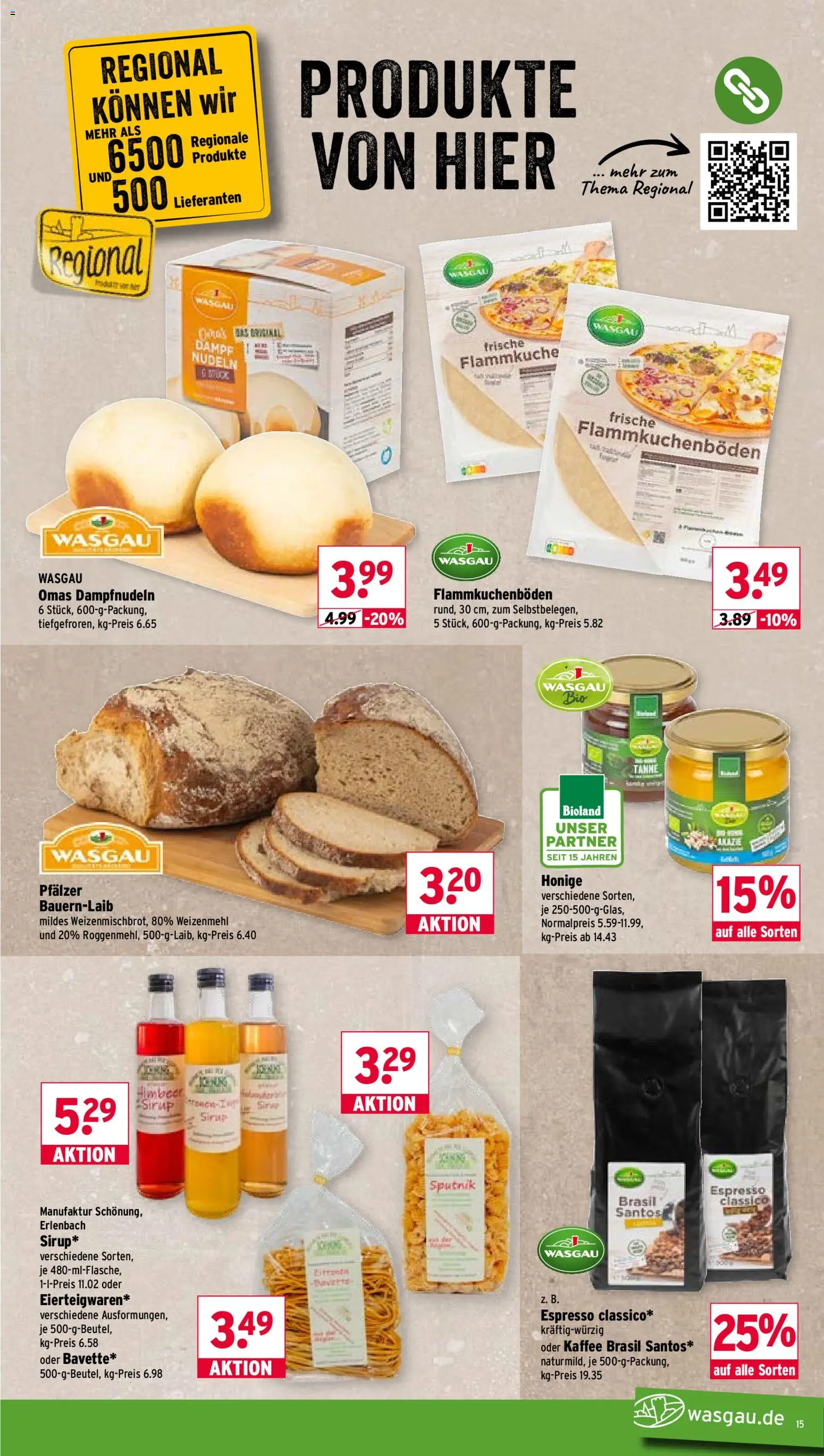 Wasgau Prospekt – gültig ab 10.08.2026 | Seite: 15 | Produkte: Kaffee, Weizenmehl, Nudeln