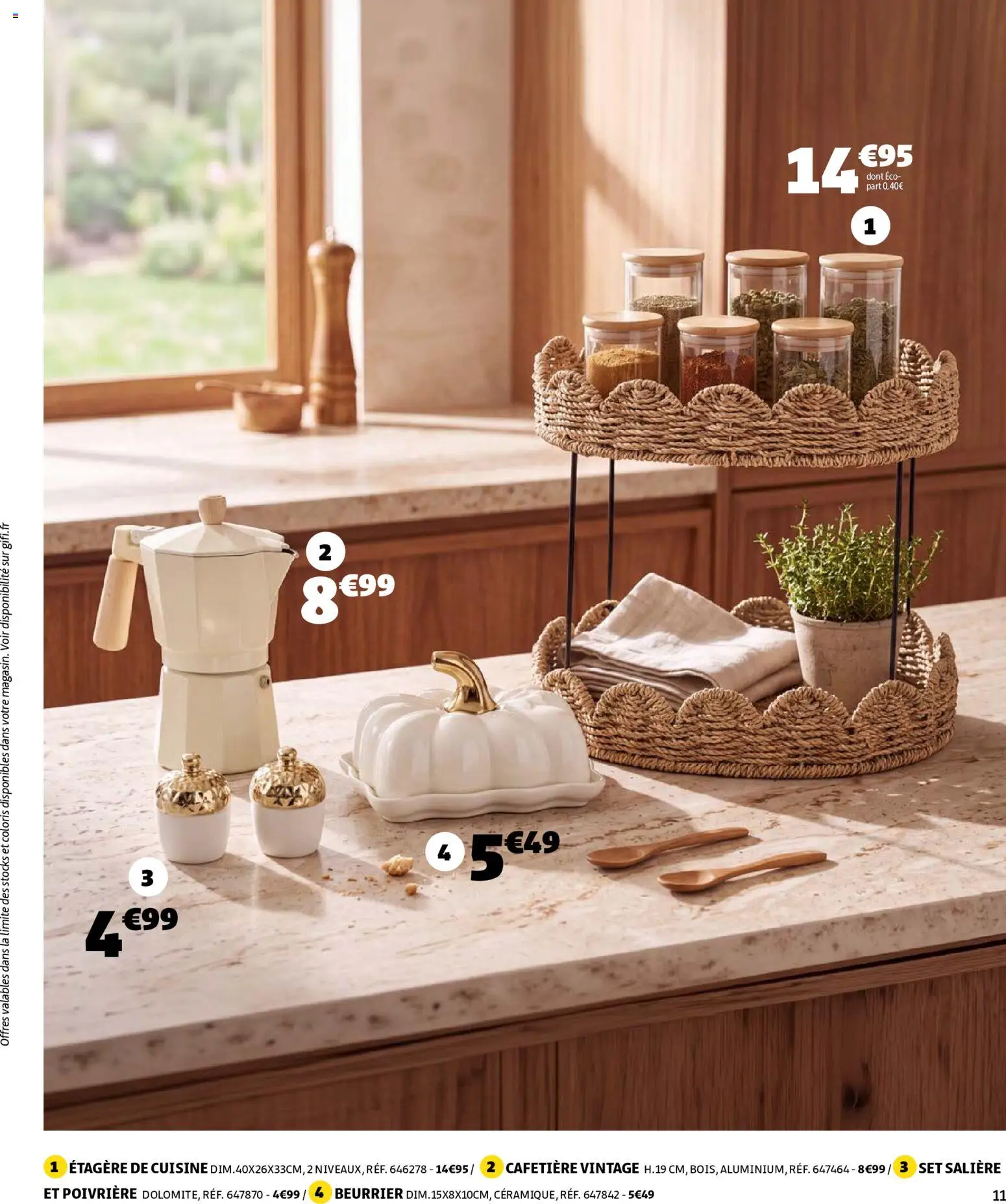 {H1} | Page: 11 | Produits: Cafetière, Étagère de cuisine, Étagère