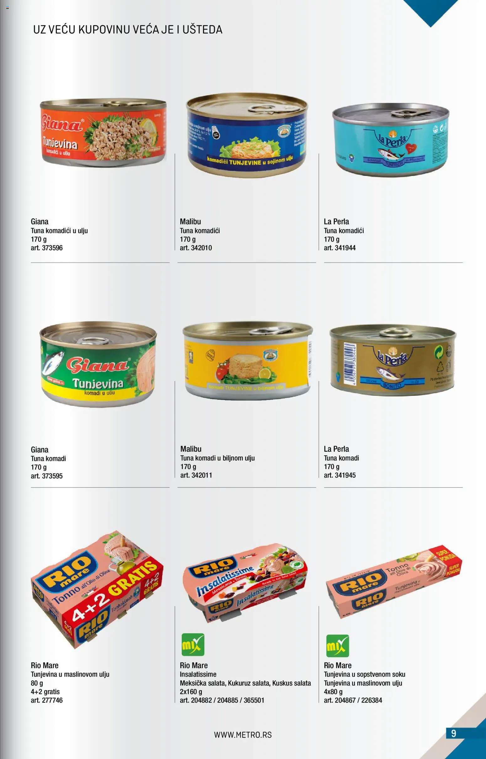 Metro katalog - važi od 01.10.2026 | Strana: 9 | Proizvode: Tunjevina u sopstvenom soku, Tuna, Salata, Rio mare