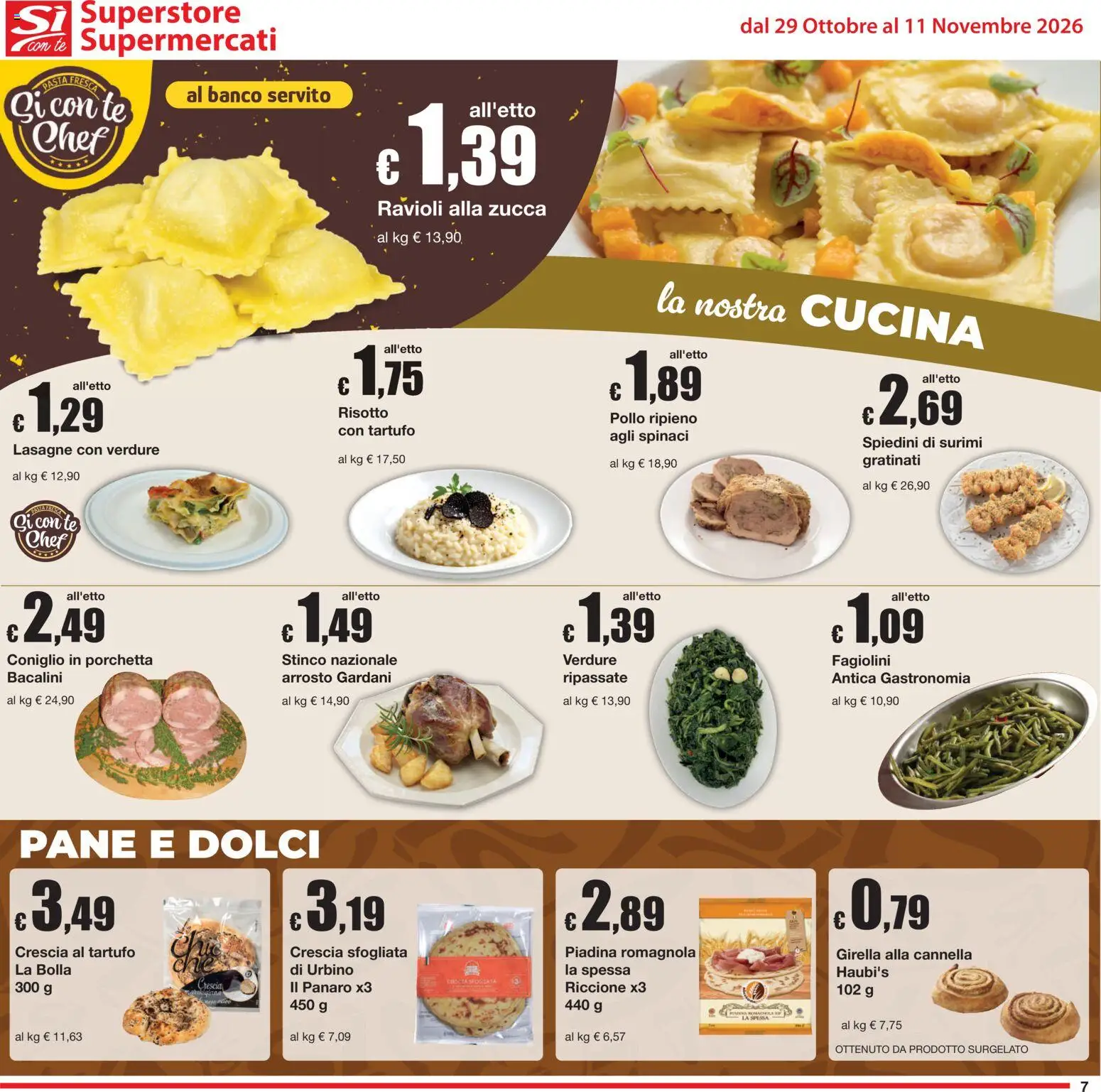 Volantino Sì con Te del 29/10/2026 | Pagina: 7 | Prodotti: Pasta, Spinaci, Coniglio, Piadina