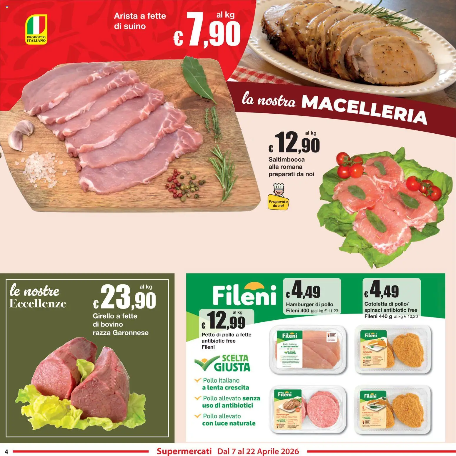 Volantino Sì con Te del 07.04.2026 | Pagina: 4 | Prodotti: Bovino, Petto di Pollo, Girello, Hamburger