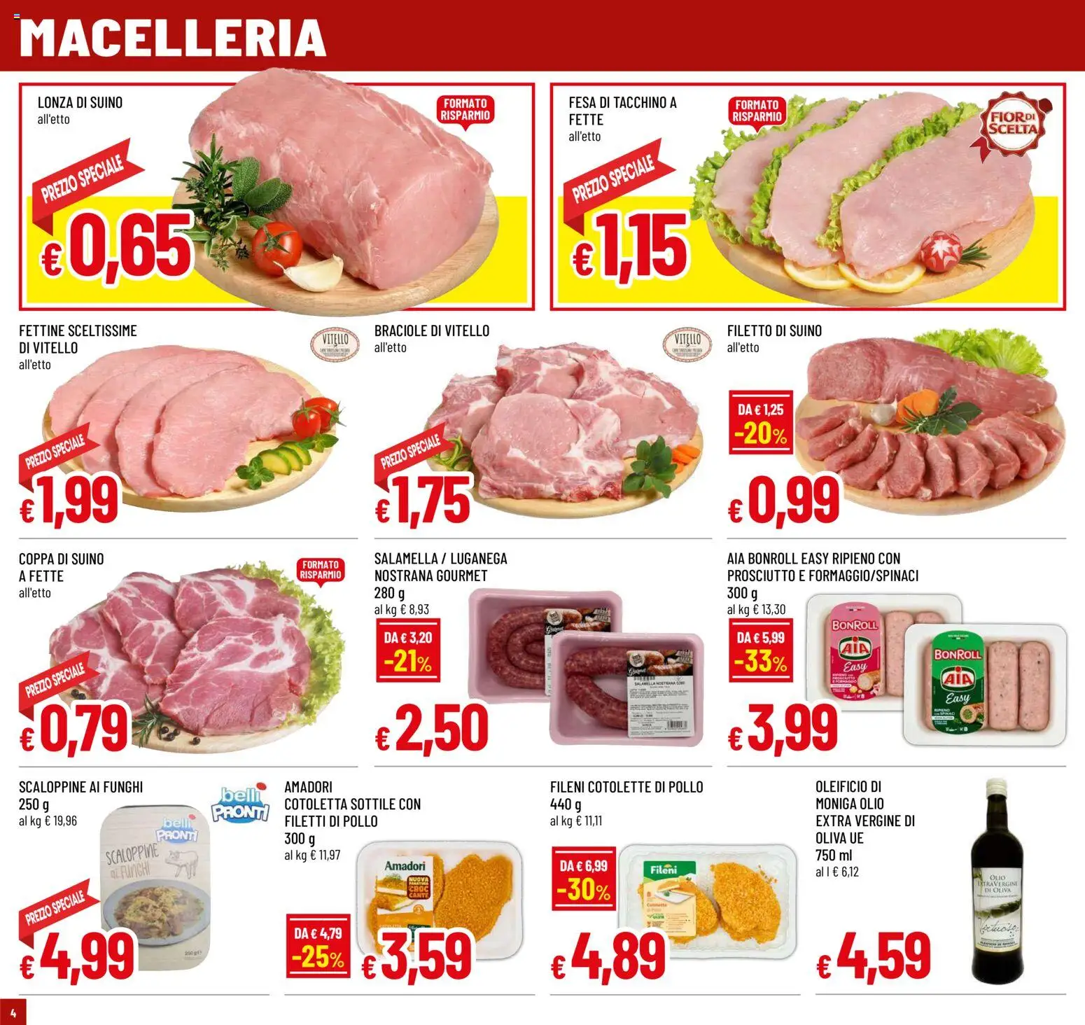 Volantino Famila del 04.06.2026 | Pagina: 4 | Prodotti: Pollo, Suino, Tacchino, Spinaci