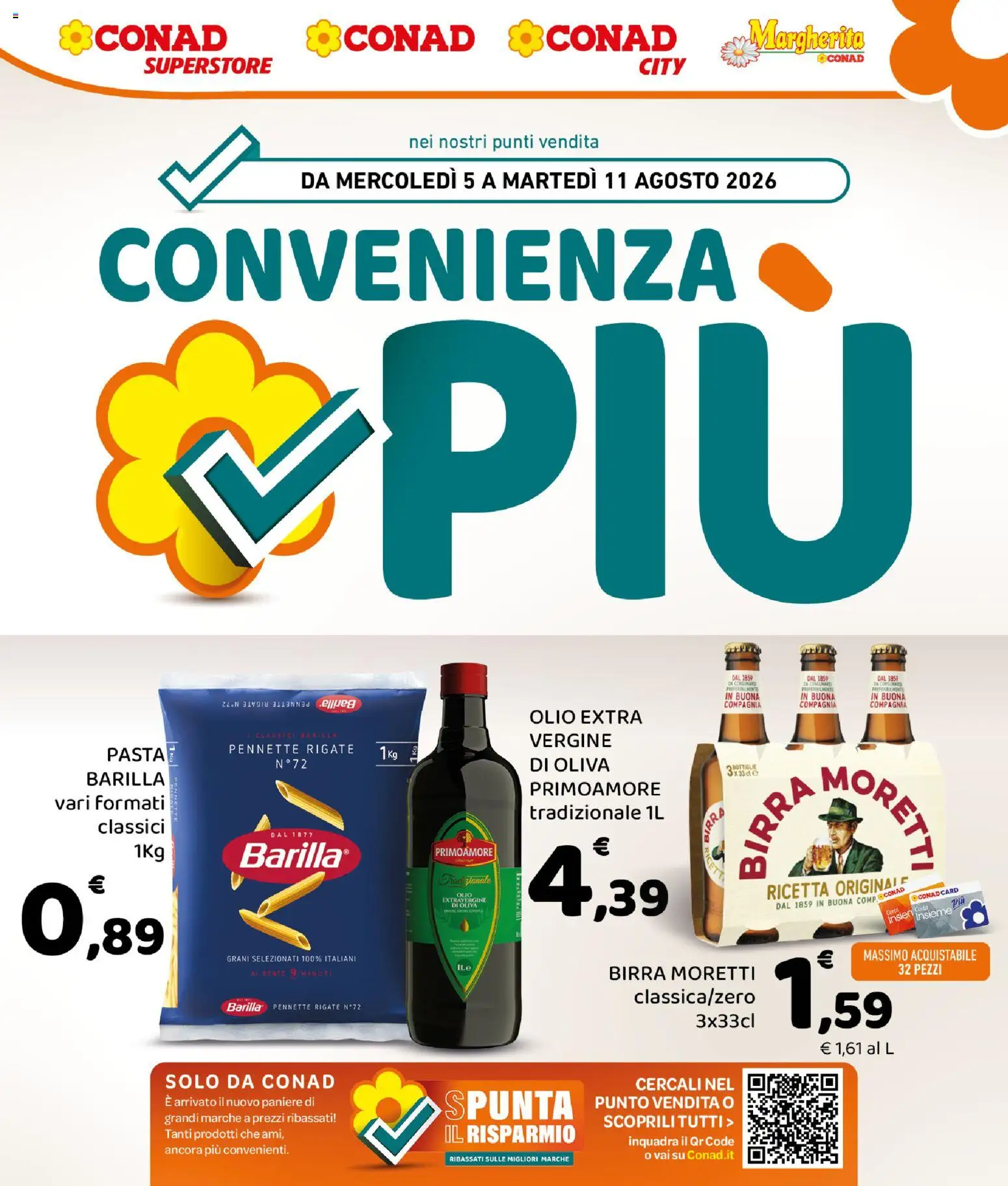 Volantino Conad del 05/08/2026 | Pagina: 1 | Prodotti: Olio, Olive, Olio extra vergine, Pennette