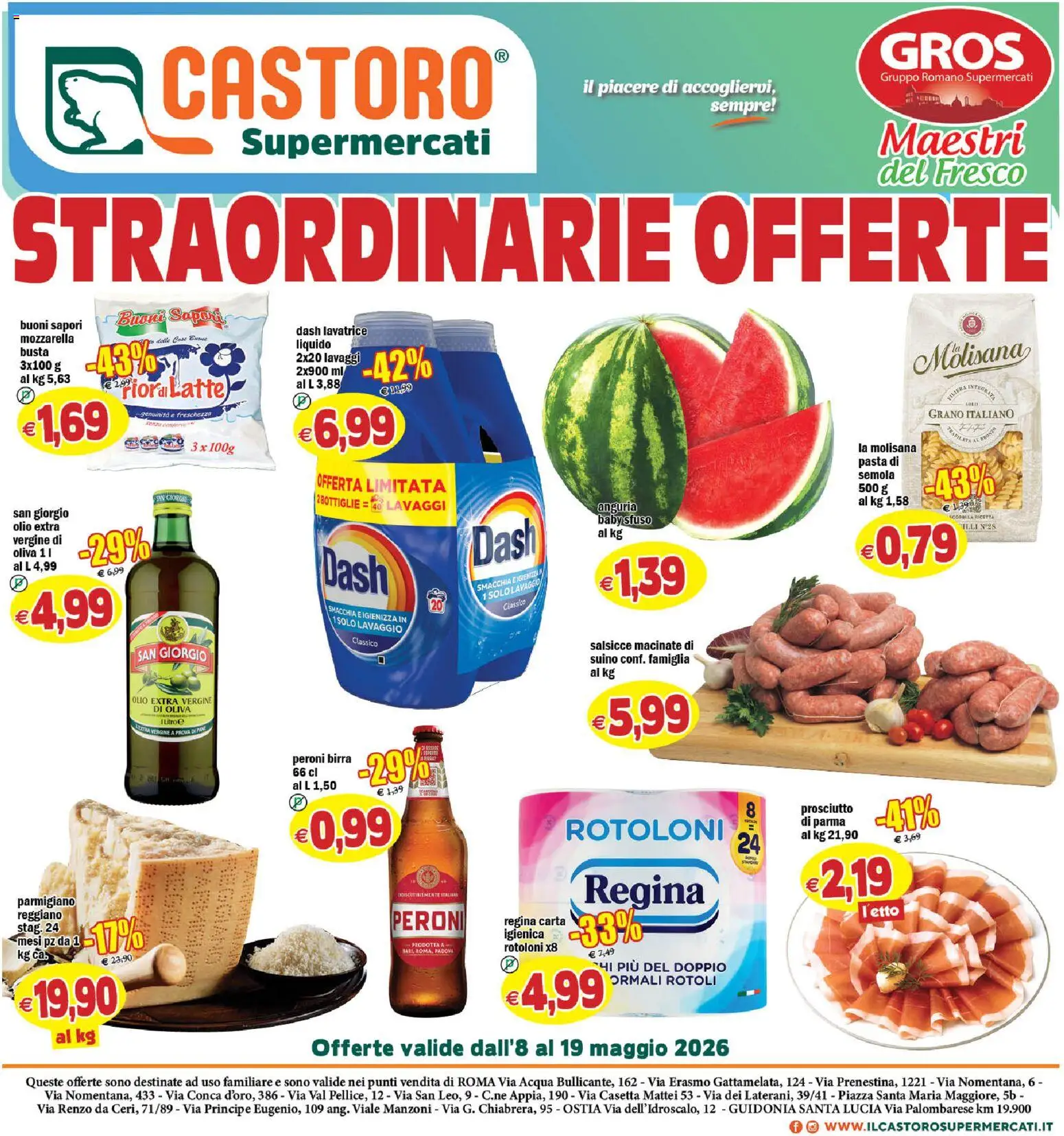 Volantino Il Castoro del 08.05.2026 | Pagina: 1 | Prodotti: Pane, Acqua, Pasta, Parmigiano