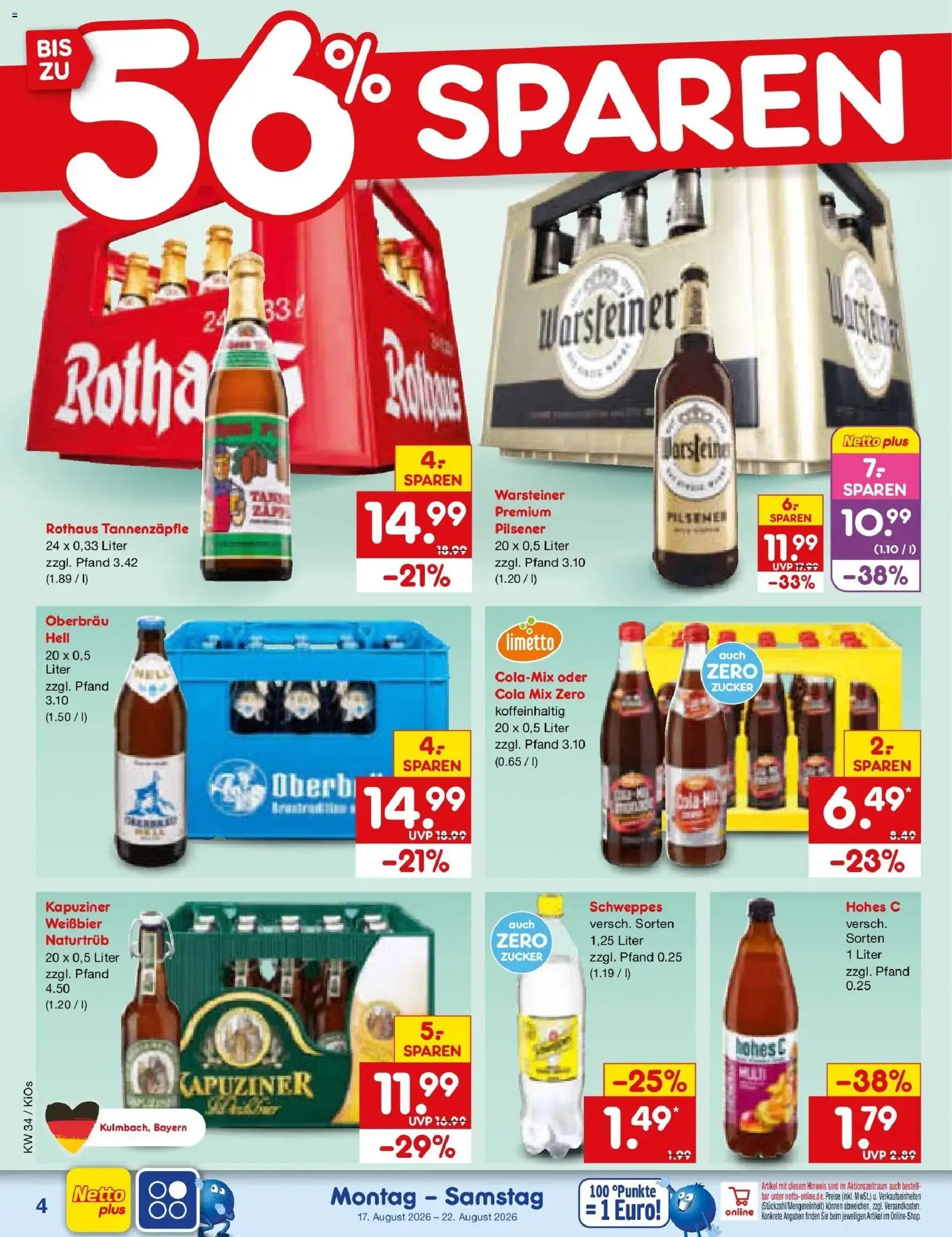 Netto Marken-Discount Prospekt Oberhaid – gültig ab 17.08.2026 | Seite: 6 | Produkte: Cola, Weißbier, Warsteiner, Hohes c