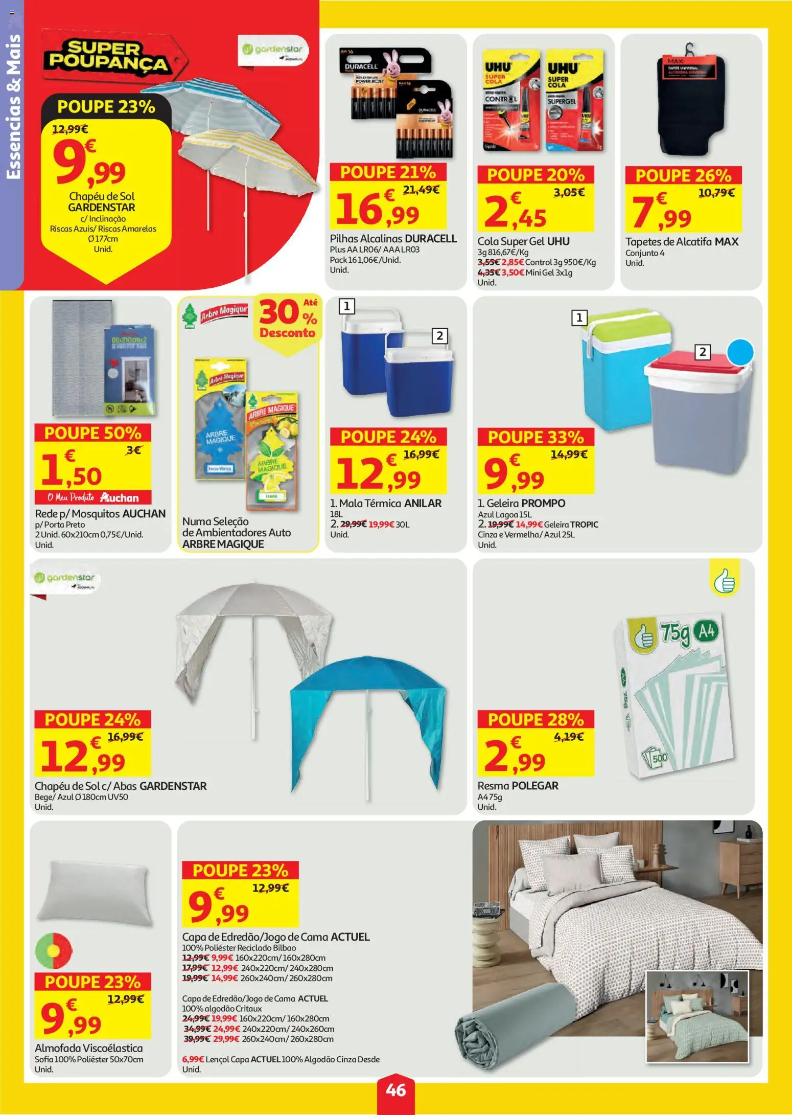 Auchan folheto │ válido de 06/08/2026 | Página: 46 | Produtos: Chapéu, Porta, Lençol, Almofada