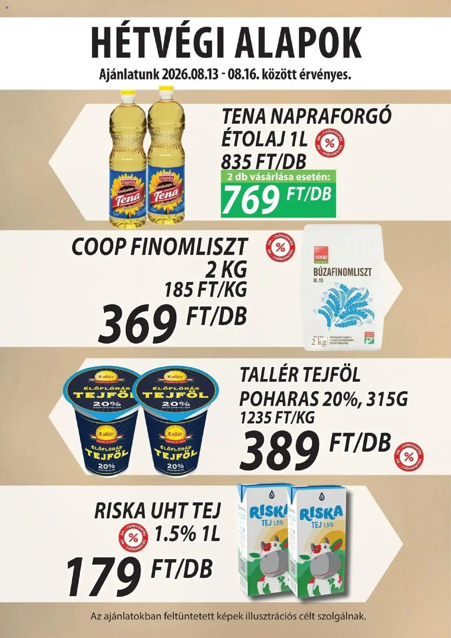 COOP Szolnok akciós újság Békésszentandrás - 2026.08.13. -tól/töl > akció, lapozható szórólap 🛍️ | Oldal: 3 | Termékek: Riska, UHT tej, Tejföl, Búzafinomliszt