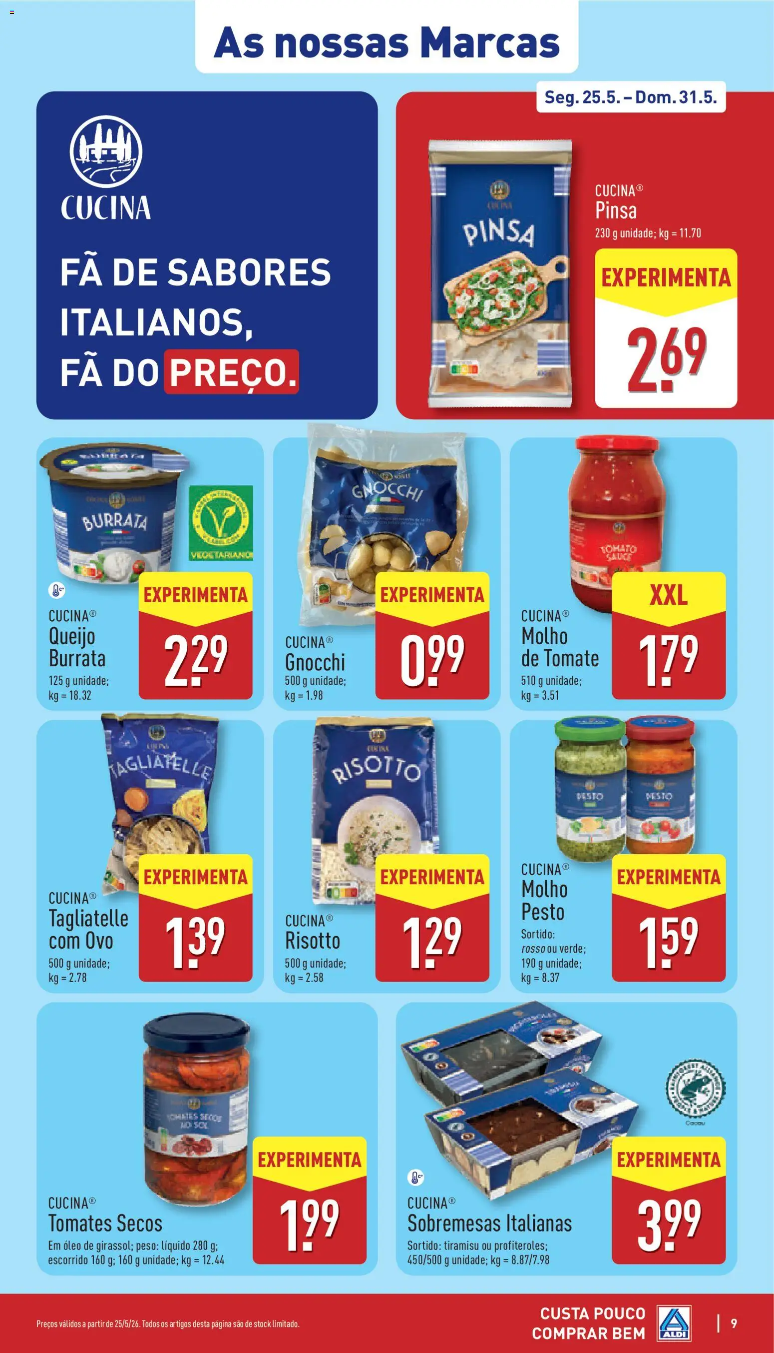 Aldi folheto │ válido de 25.05.2026 | Página: 9 | Produtos: Gnocchi, Queijo, Óleo, Tomate