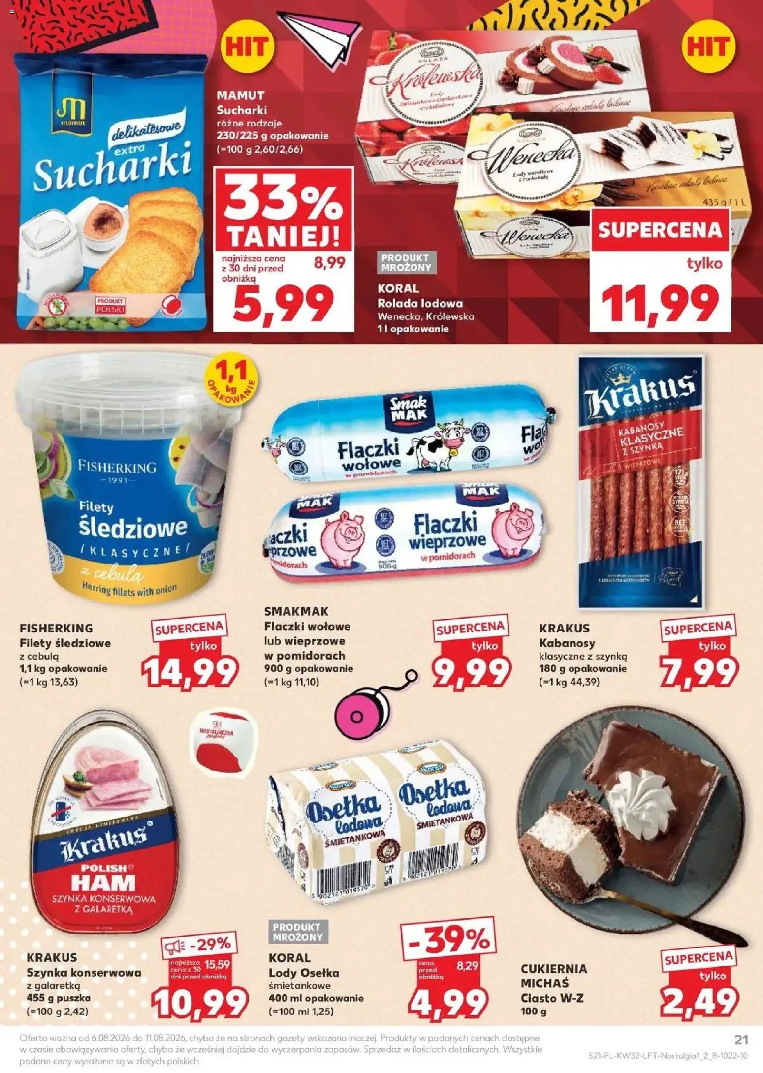 Kaufland gazetka od 06.08.2026 | Strona: 21 | Produkty: Rolada, Ciasto, Kabanos, Lody