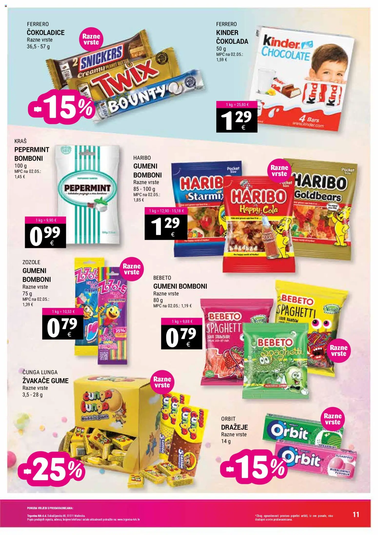 Trgovina Krk katalog | vrijedi od 16.09.2026 | Stranica: 11 | Proizvodi: Žvakaće gume, Cokoladice, Snickers, Čokolada