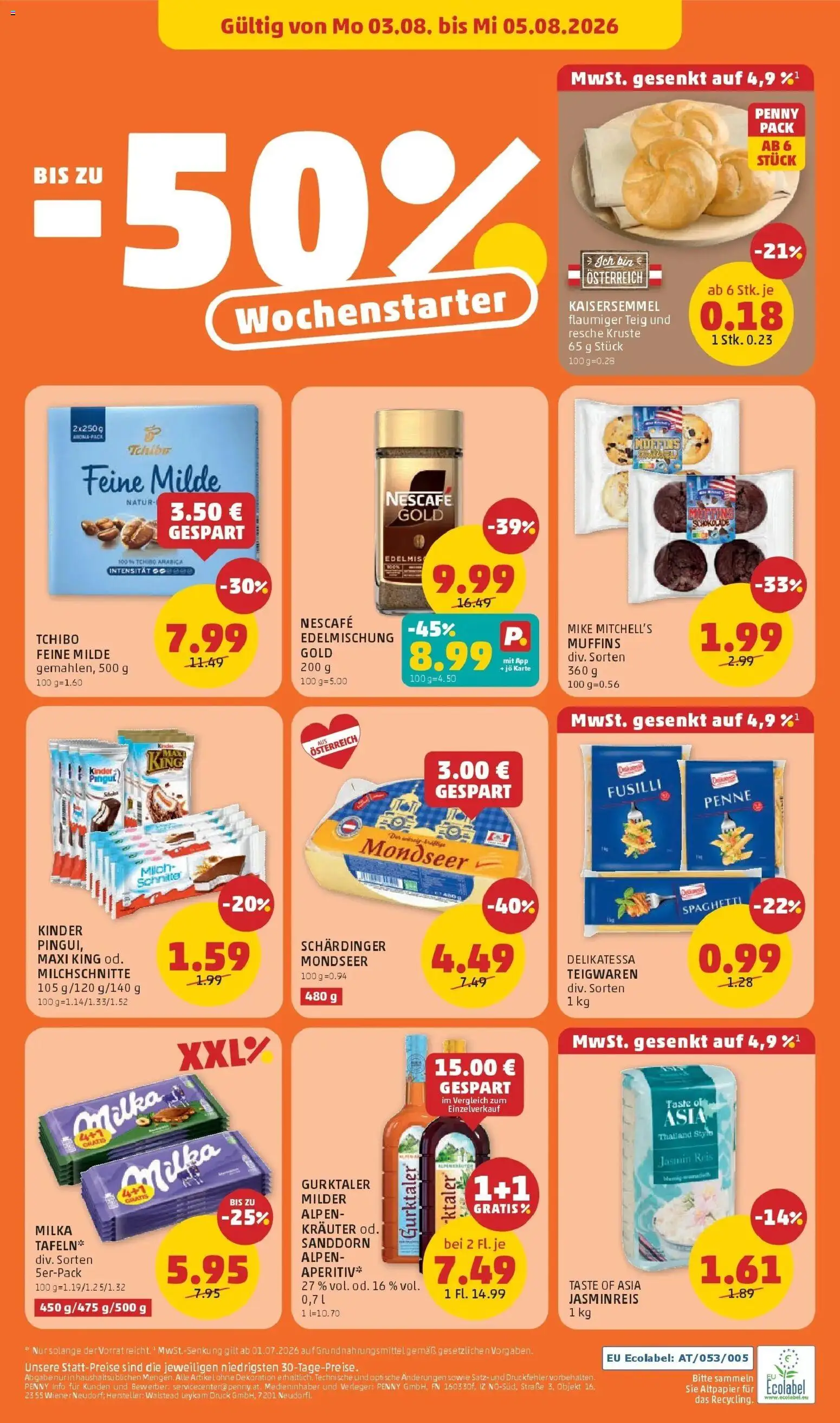 Penny Markt Die ganze Woche sparen gültig ab 30.07.2026 | Seite: 24 | Produkte: Milch, Spaghetti, Schokolade, Reis