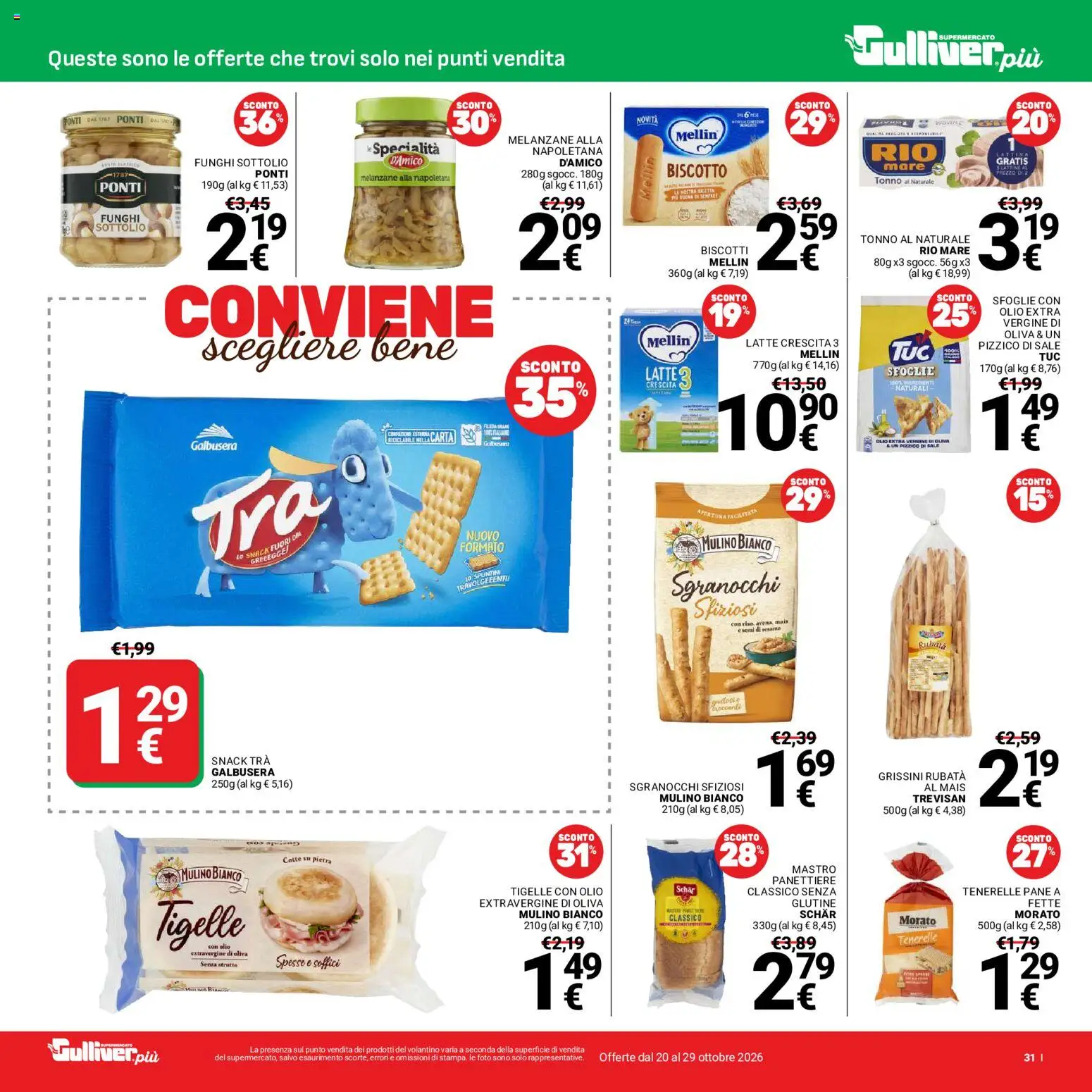Volantino Gulliver del 20/10/2026 | Pagina: 31 | Prodotti: Tonno, Melanzane, Mais, Grissini