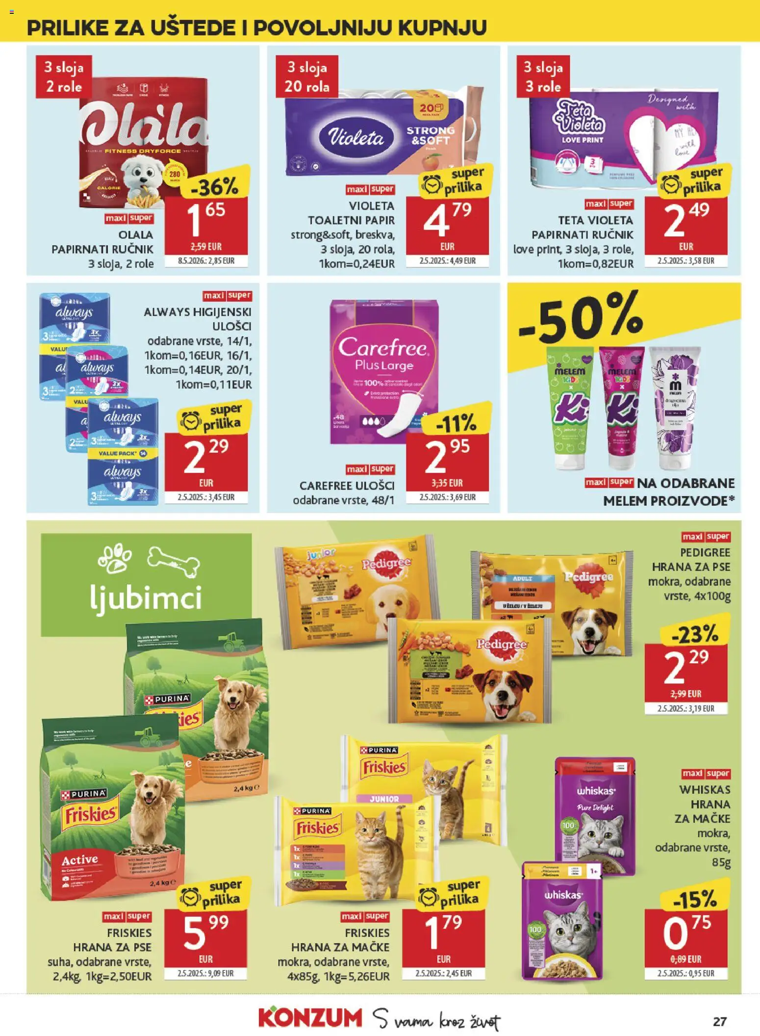 Konzum HR akciós ujság - amely érvényes a következő dátumtól: 2026.08.19. | Oldal: 27 | Termékek: Pedigree, Püré, Friskies, Purina