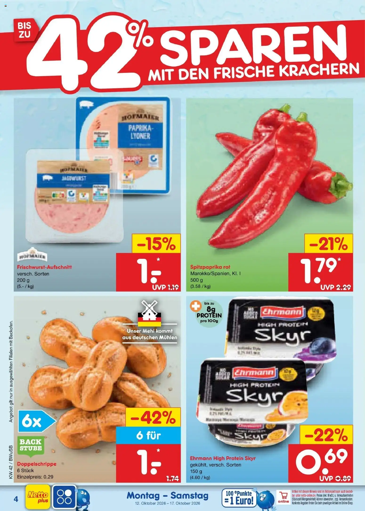 Netto Marken-Discount Prospekt Bielefeld (ab 12.10.2026) » Angebote | Seite: 4 | Produkte: Mehl, Skyr, Paprika