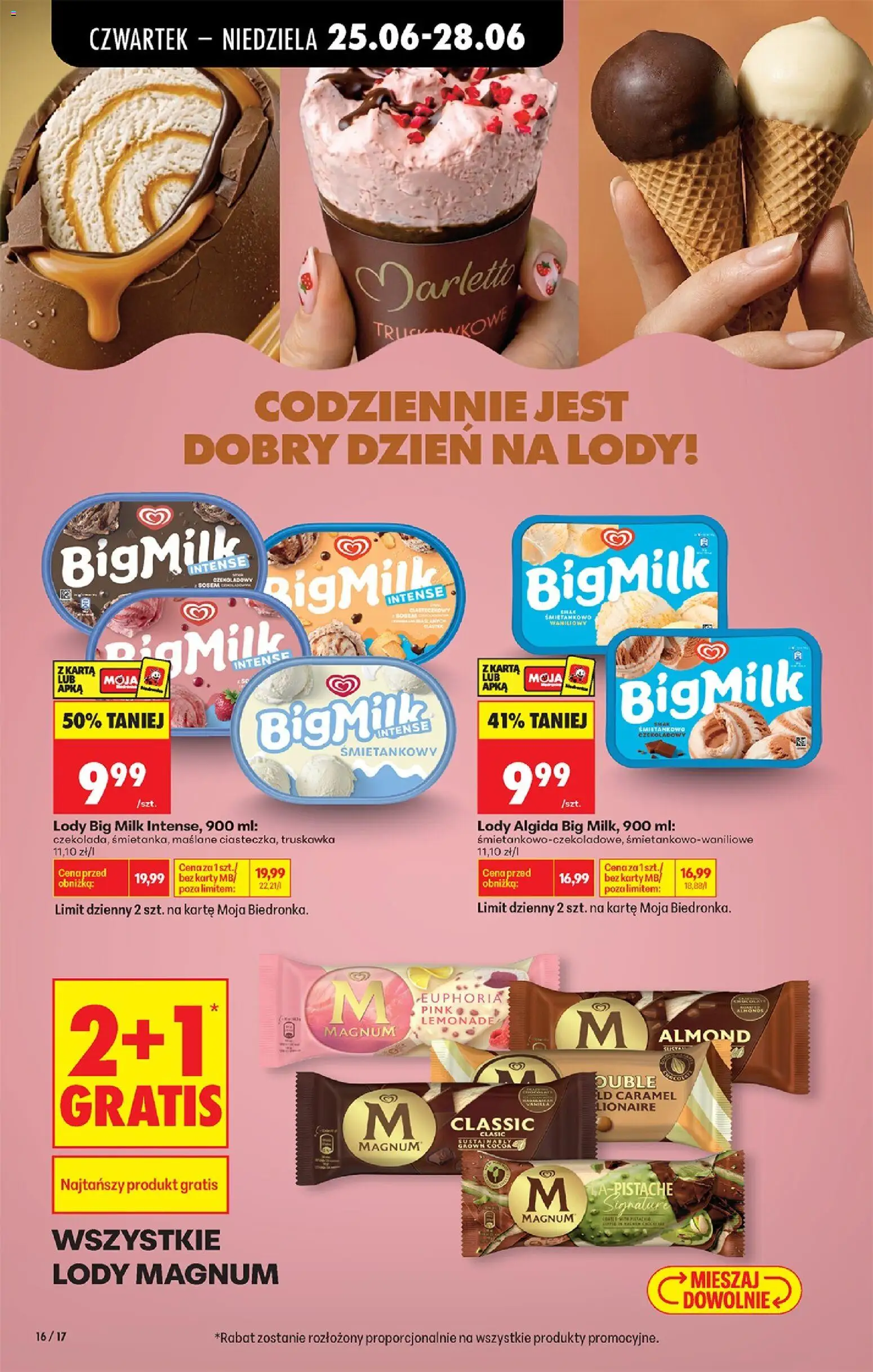 Biedronka gazetka od czwartku od 25.06.2026 | Strona: 18 | Produkty: Karta, Big Milk, Lody Magnum, Lody