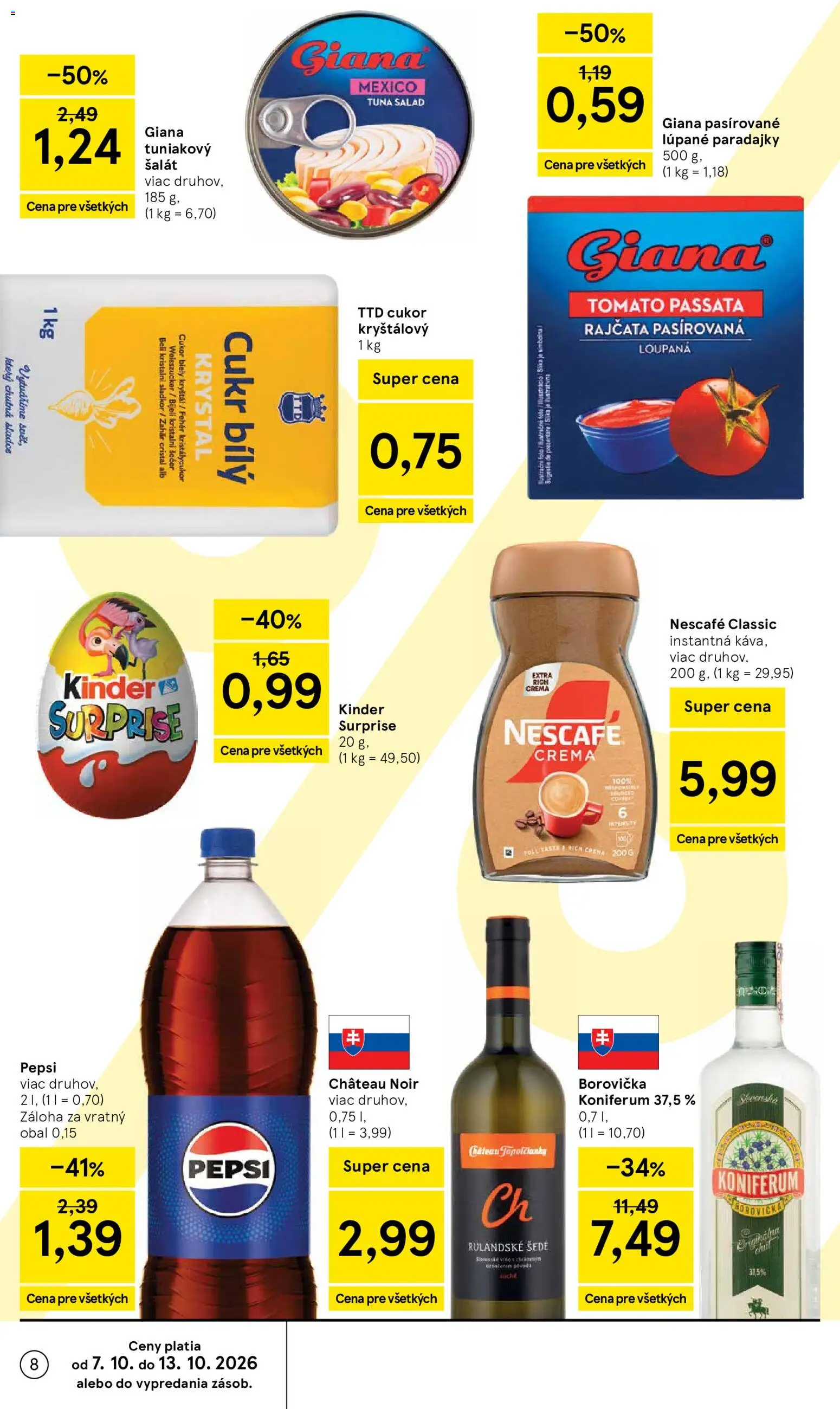Nové Tesco akcie – leták je platný od 07.10.2026 | Strana: 8 | Produkty: Paradajky, Borovička, Koniferum, Tuniakový šalát