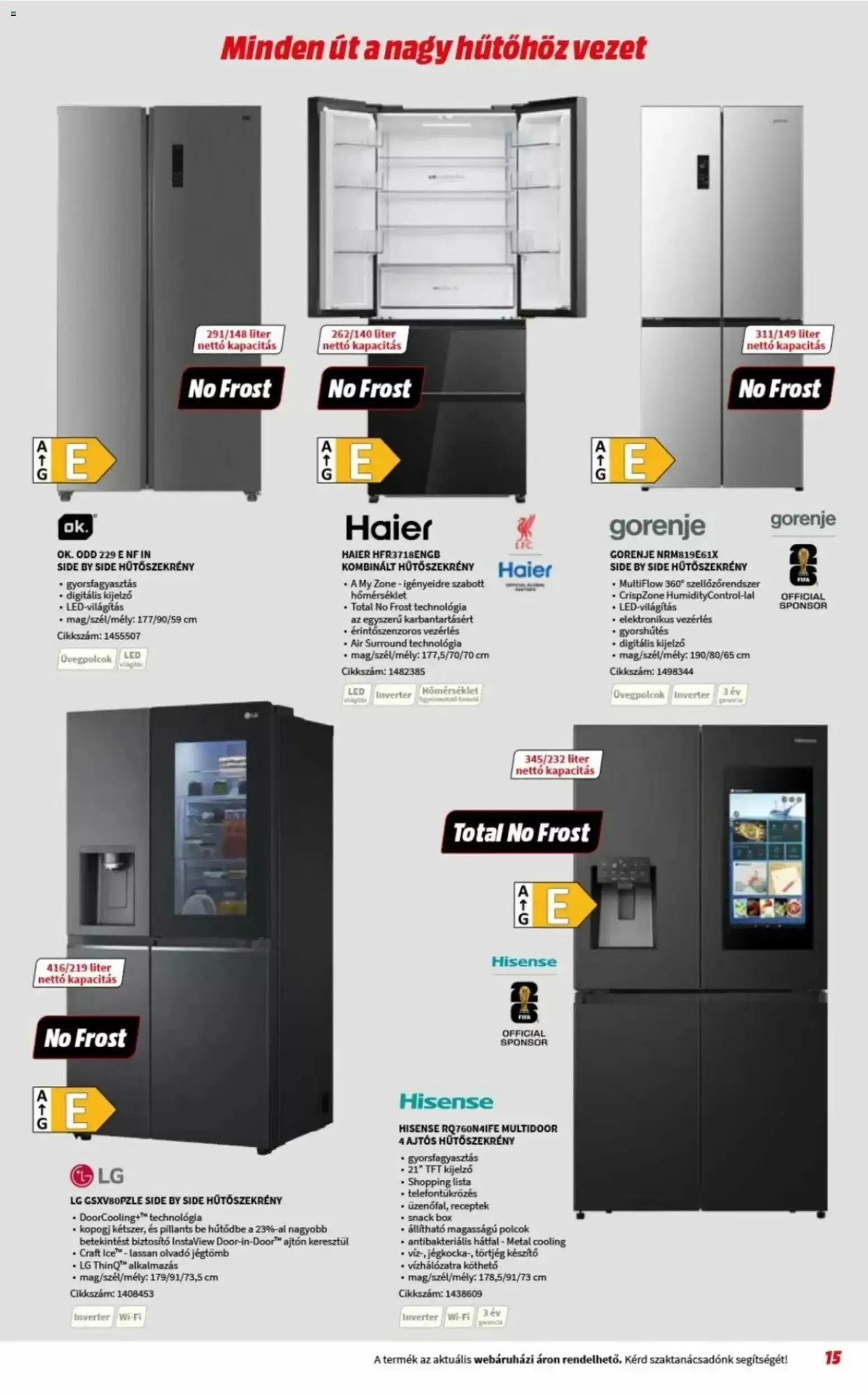Media Markt akciós ujság - amely érvényes a következő dátumtól: 03.06.2026 | Oldal: 15 | Termékek: Hűtőszekrény, Polcok, Kombinált hűtőszekrény