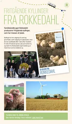 FRITGÅENDE KYLLINGER FRA ROKKEDAH, Familielandbruget Rokkedahl producerer fritgående kyllinger, som har masser af plads. Kyllingerne har adgang til vand og grovfoder, samt adgang til udearealer, hvor de kan sandbade eller rode efter insekter. En del af foderet dyrkes ude på markerne, og halm fra Rokkedahls eget landbrug er med til at varme staldene op. gyldig fra 17/06/2026 | Side: 13 | Produkter: Søm