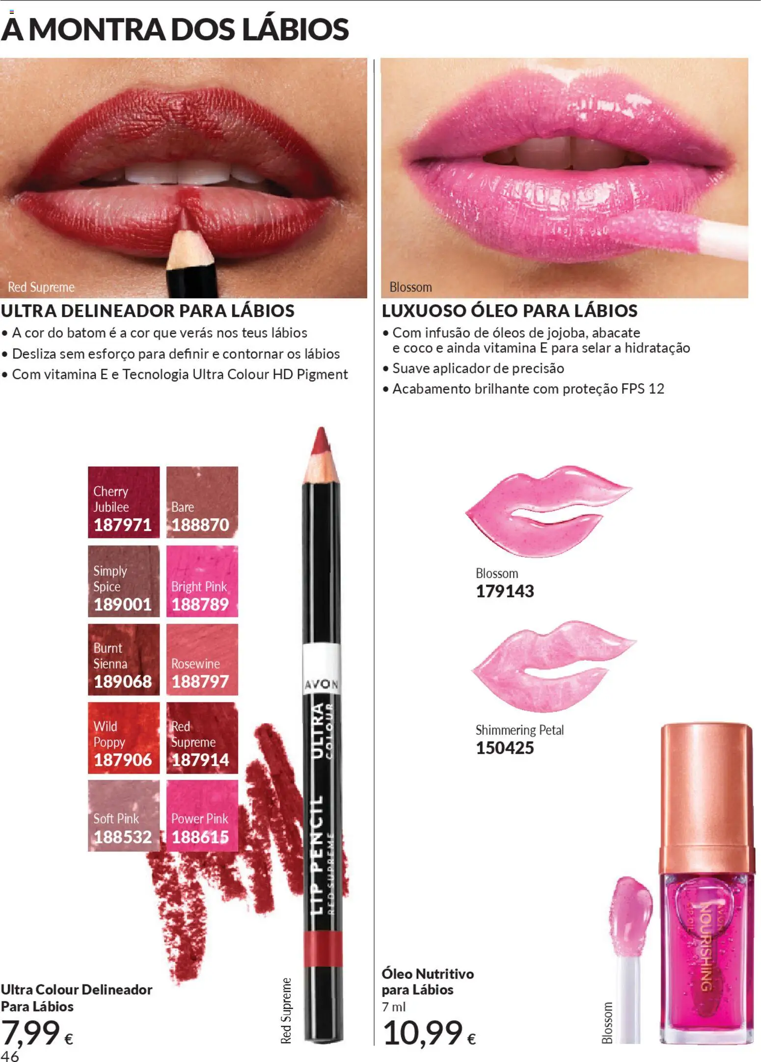 Catálogo Avon Campanha 4 │ válido de 01.04.2026 | Página: 46 | Produtos: Delineador, Batom, Óleo, Abacate