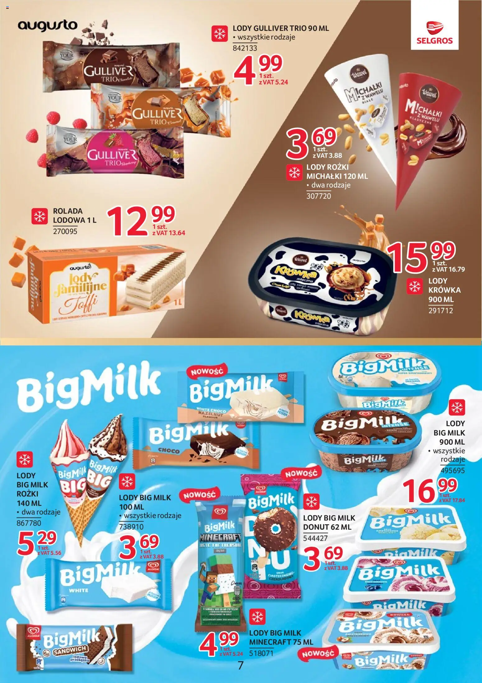 Selgros cash&carry gazetka - Markowe produkty od 07.05.2026 | Strona: 7 | Produkty: Krowka, Big Milk, Donut, Lody rożki