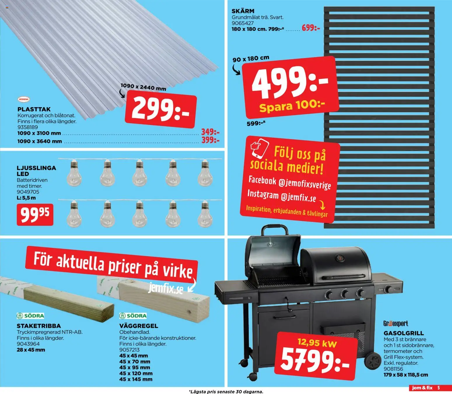 Jem & Fix reklamblad aktuell från 01.06.2026 | Sida: 5 | Produkter: Grill, Termometer, Gasolgrill, Ljusslinga