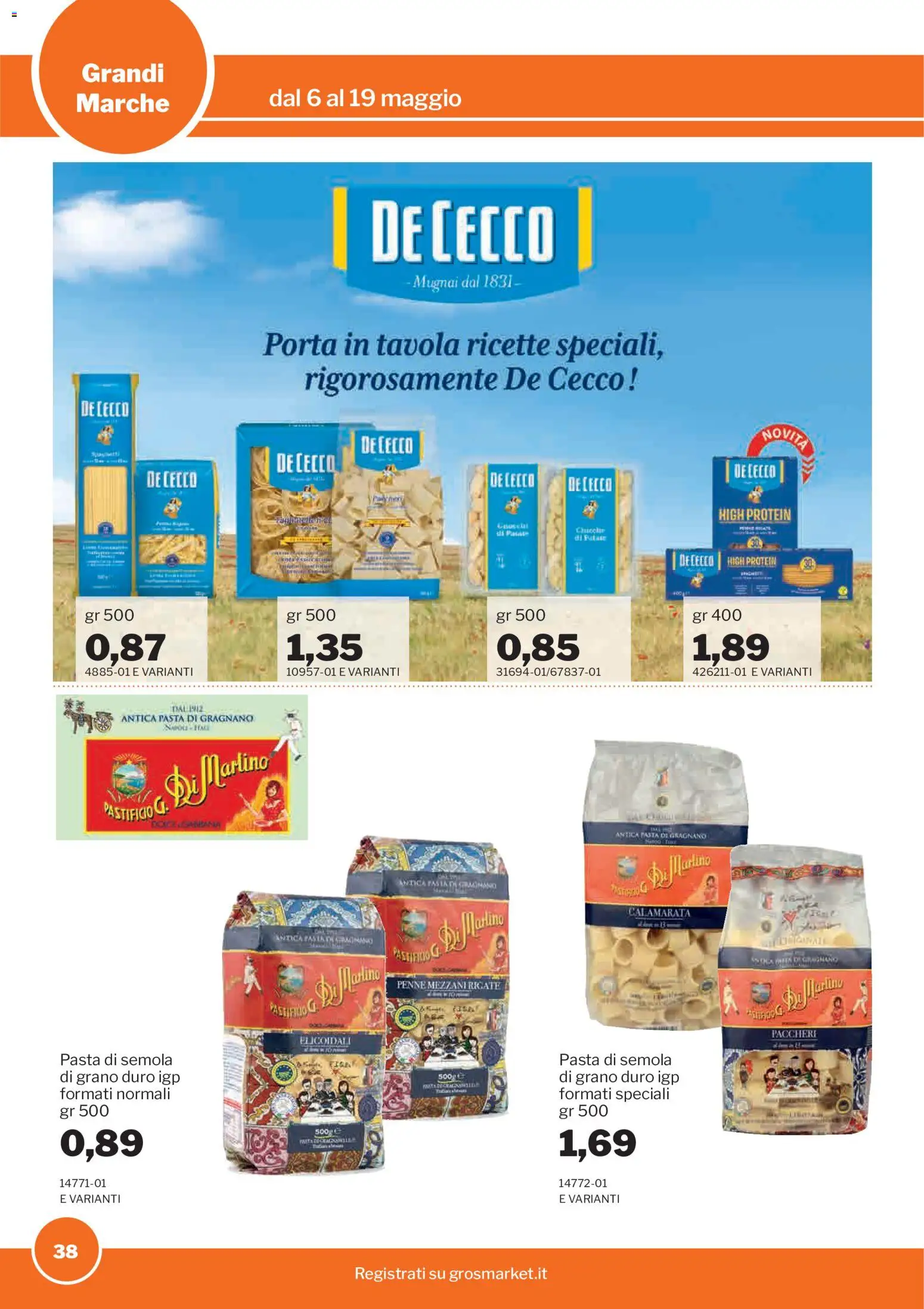 Volantino Sogegross del 06.05.2026 | Pagina: 38 | Prodotti: Pasta, Paccheri, Penne