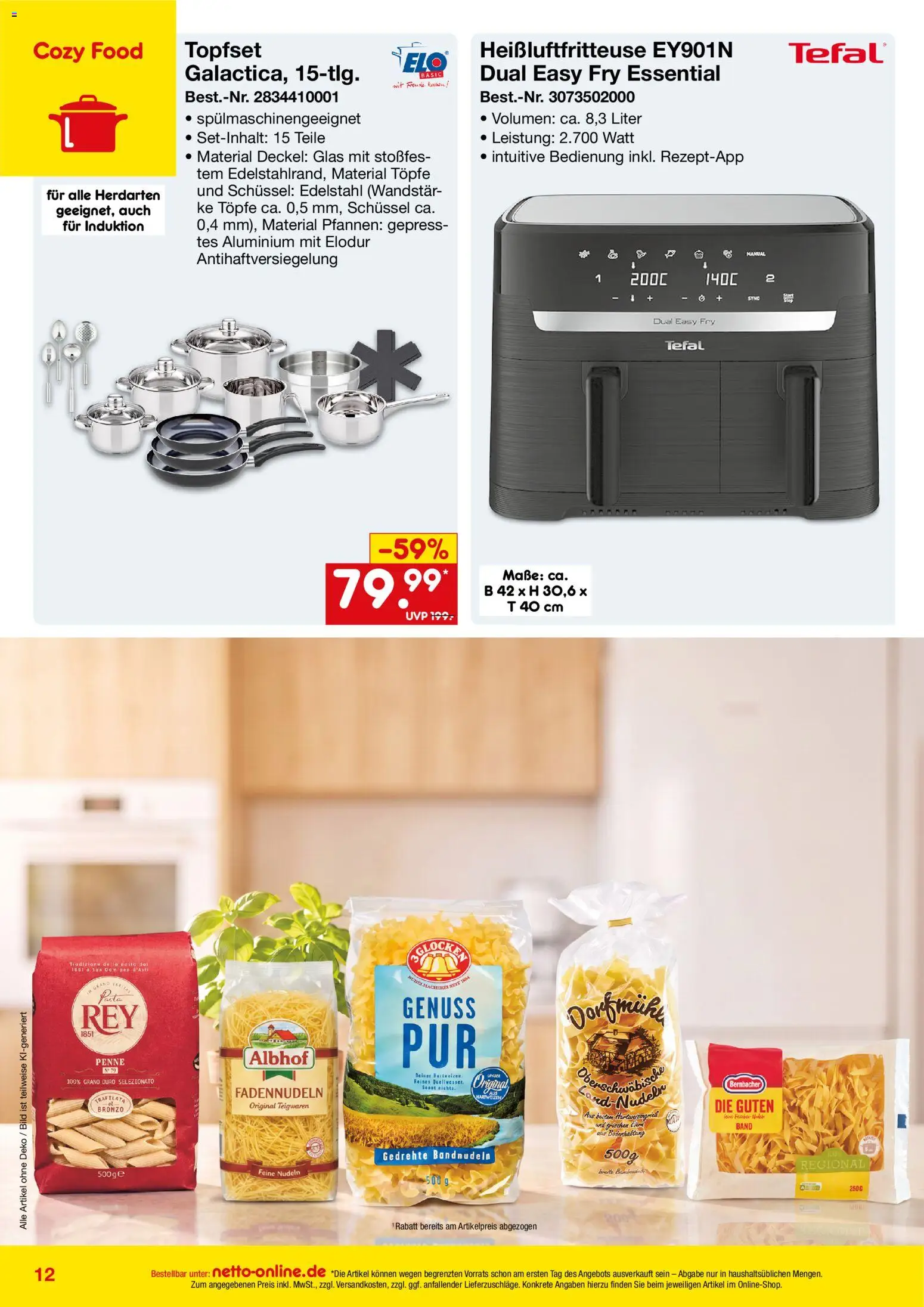 Netto Marken-Discount Online-Angebote September – gültig ab 01.09.2026 | Seite: 12 | Produkte: Pasta, Nudeln, Heißluftfritteuse
