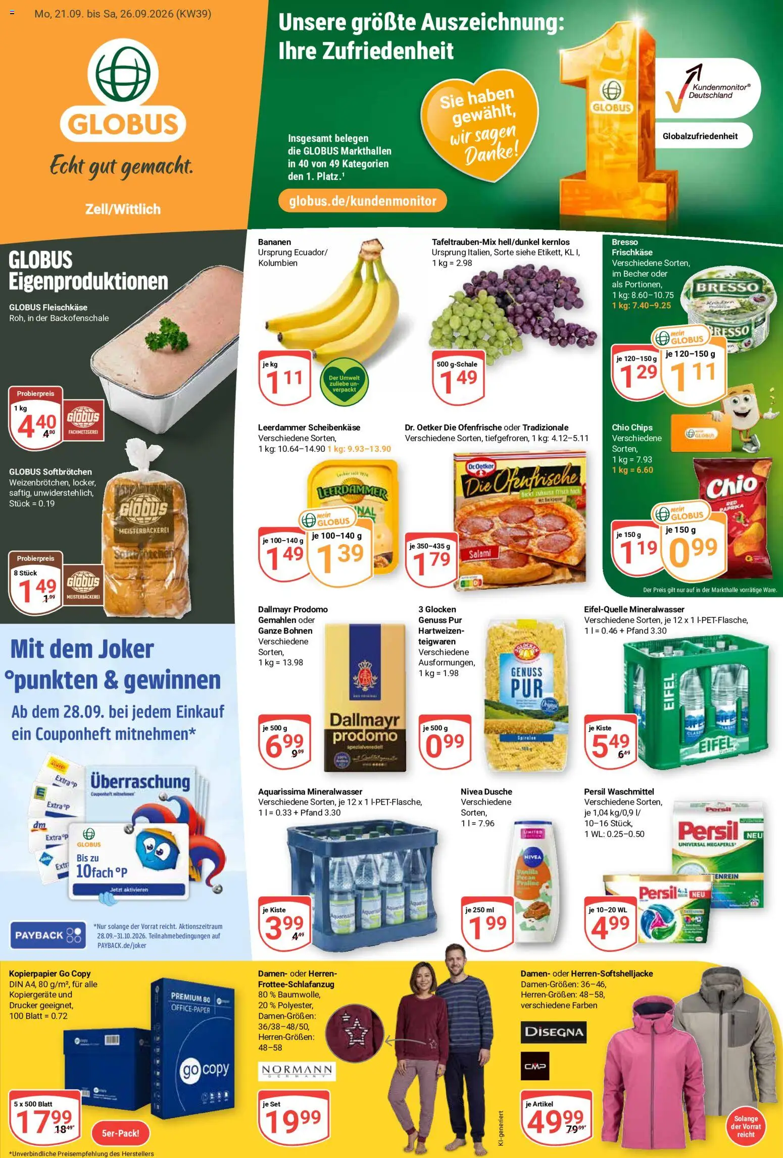 Globus Prospekt Zell – gültig ab 21.09.2026 | Seite: 3 | Produkte: Dusche, Leerdammer, Frischkase, Persil
