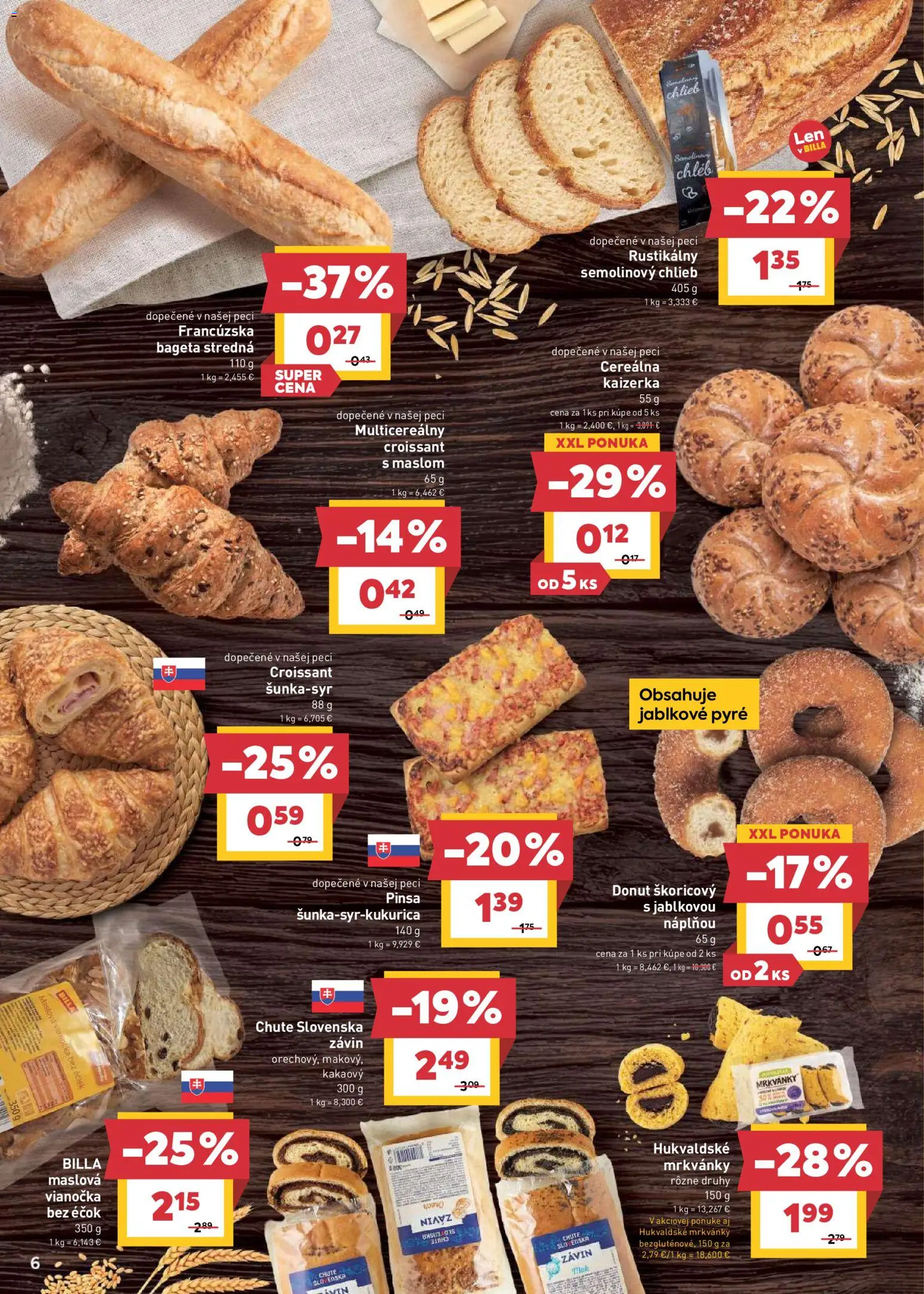 Nové Billa akcie – leták je platný od 19.08.2026 | Strana: 6 | Produkty: Pizza, Donut, Závin, Francúzska bageta