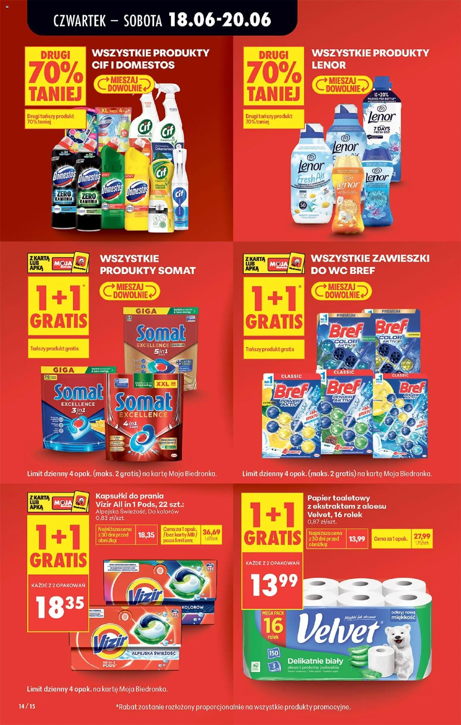 Biedronka gazetka od czwartku od 18.06.2026 | Strona: 16 | Produkty: Kapsułki do prania Vizir, Karta, Aloes, Kapsułki do prania
