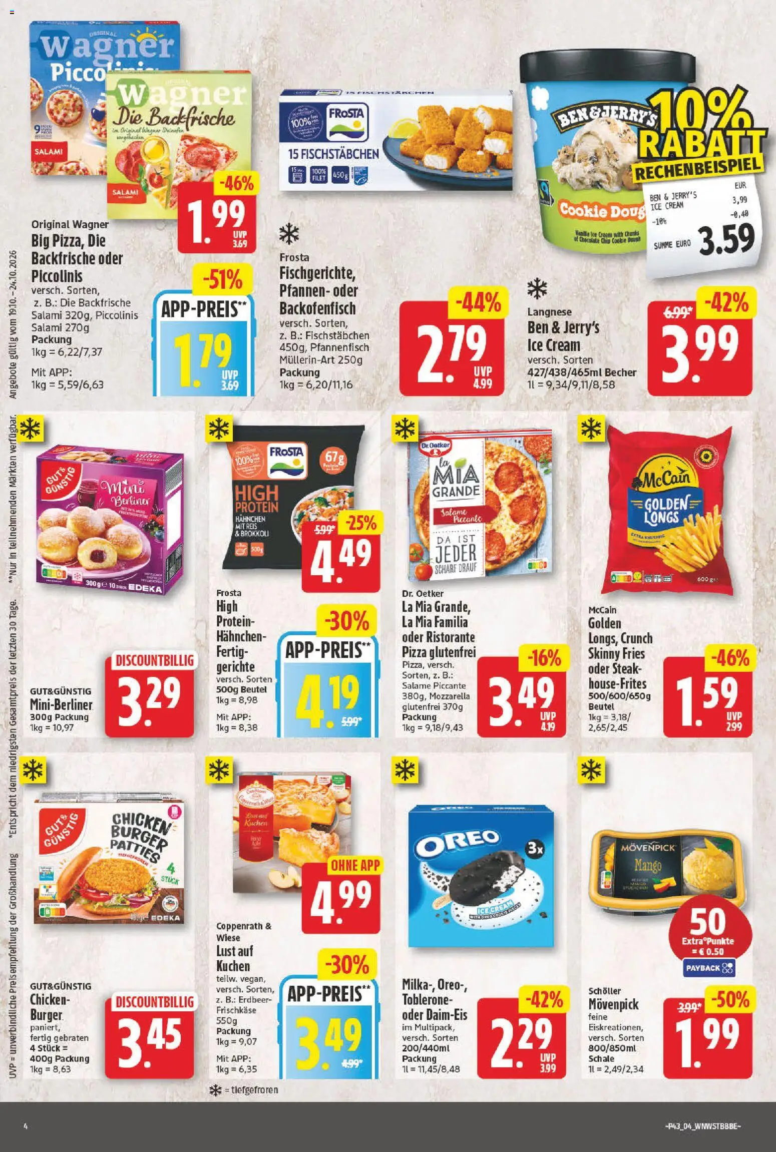 NP Discount Prospekt – gültig ab 19.10.2026 | Seite: 4 | Produkte: Berliner, Langnese, Mozzarella, McCain