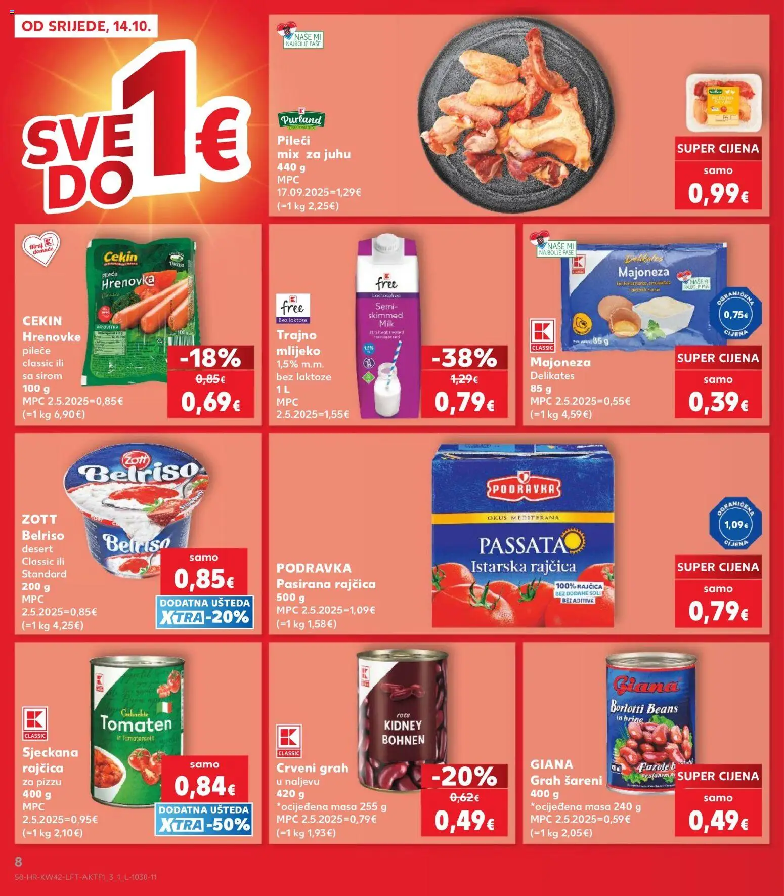 Kaufland katalog | vrijedi od 14.10.2026 | Stranica: 8 | Proizvodi: Mlijeko, Hrenovke, Podravka, Rajčica