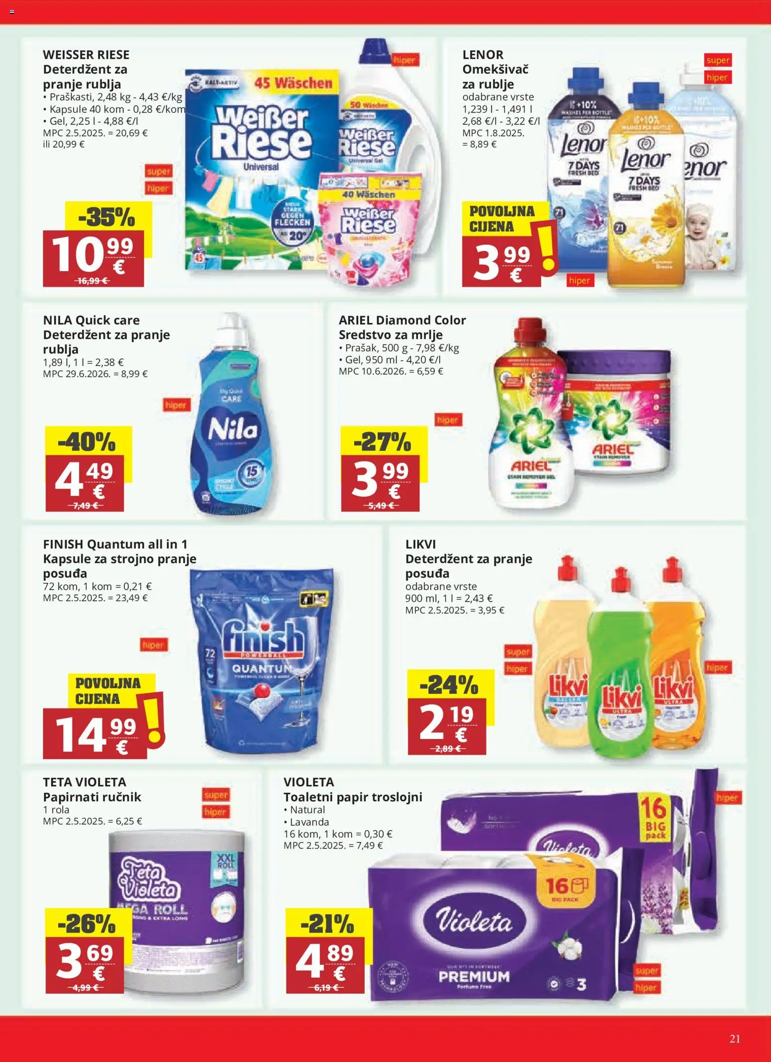 Ribola katalog | vrijedi od 28.10.2026 | Stranica: 21 | Proizvodi: Deterdžent, Deterdžent za pranje posuđa, Toaletni papir, Lenor