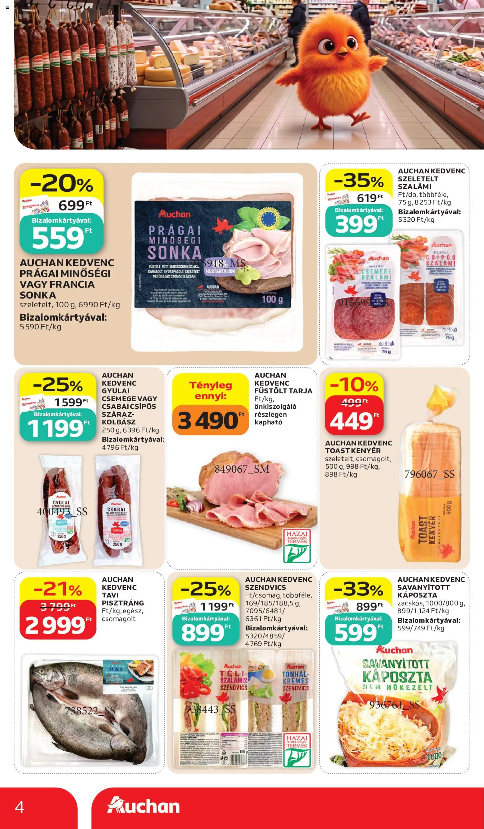 Auchan akciós ujság - amely érvényes a következő dátumtól: 2026.10.15. | Oldal: 4 | Termékek: Káposzta, Kolbász, Pisztráng, Toast kenyér