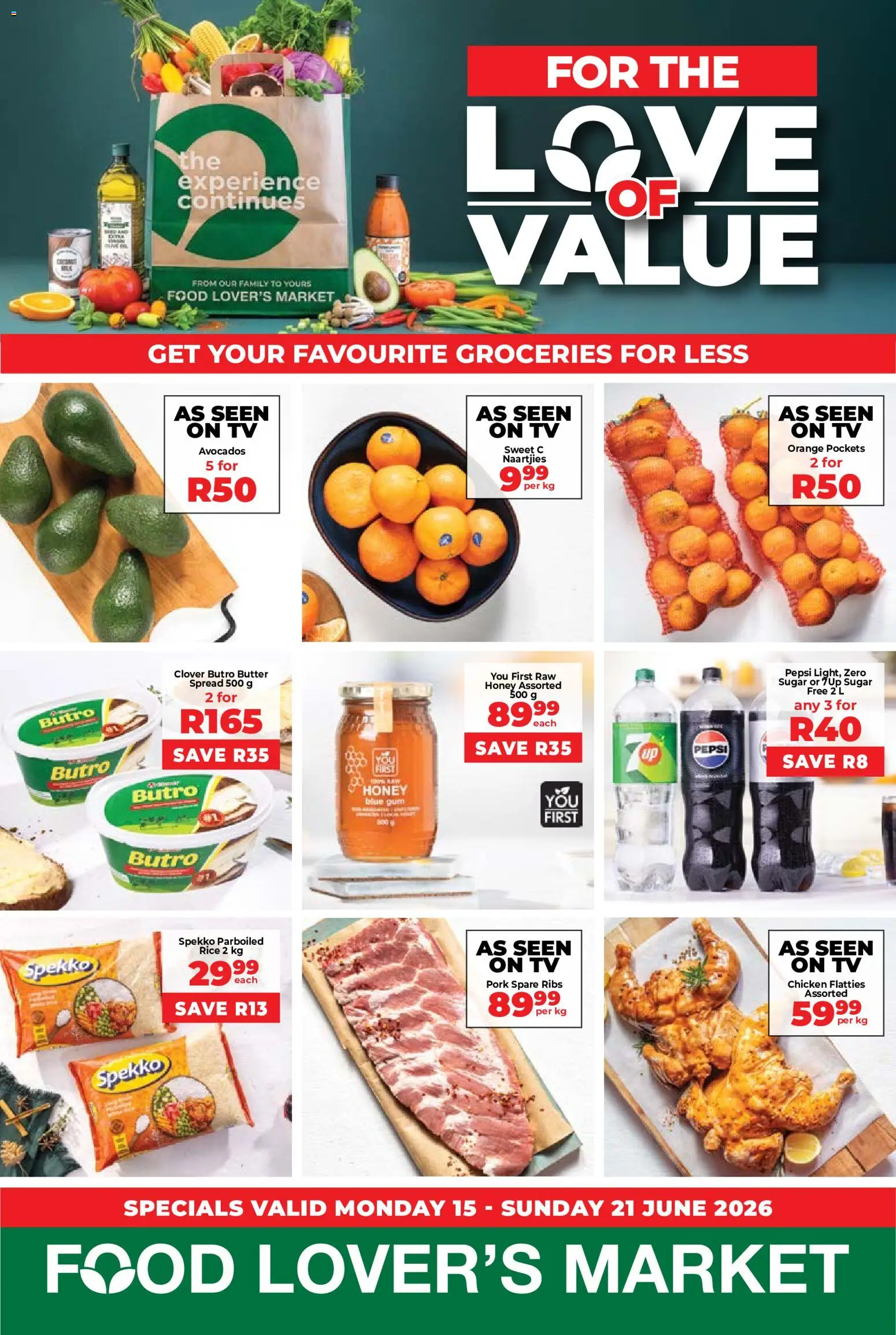 New Food Lover's Market catalogue – valid from 15.06.2026 | Page: 1 | Products: Butter, Chicken, Avocados, Sugar