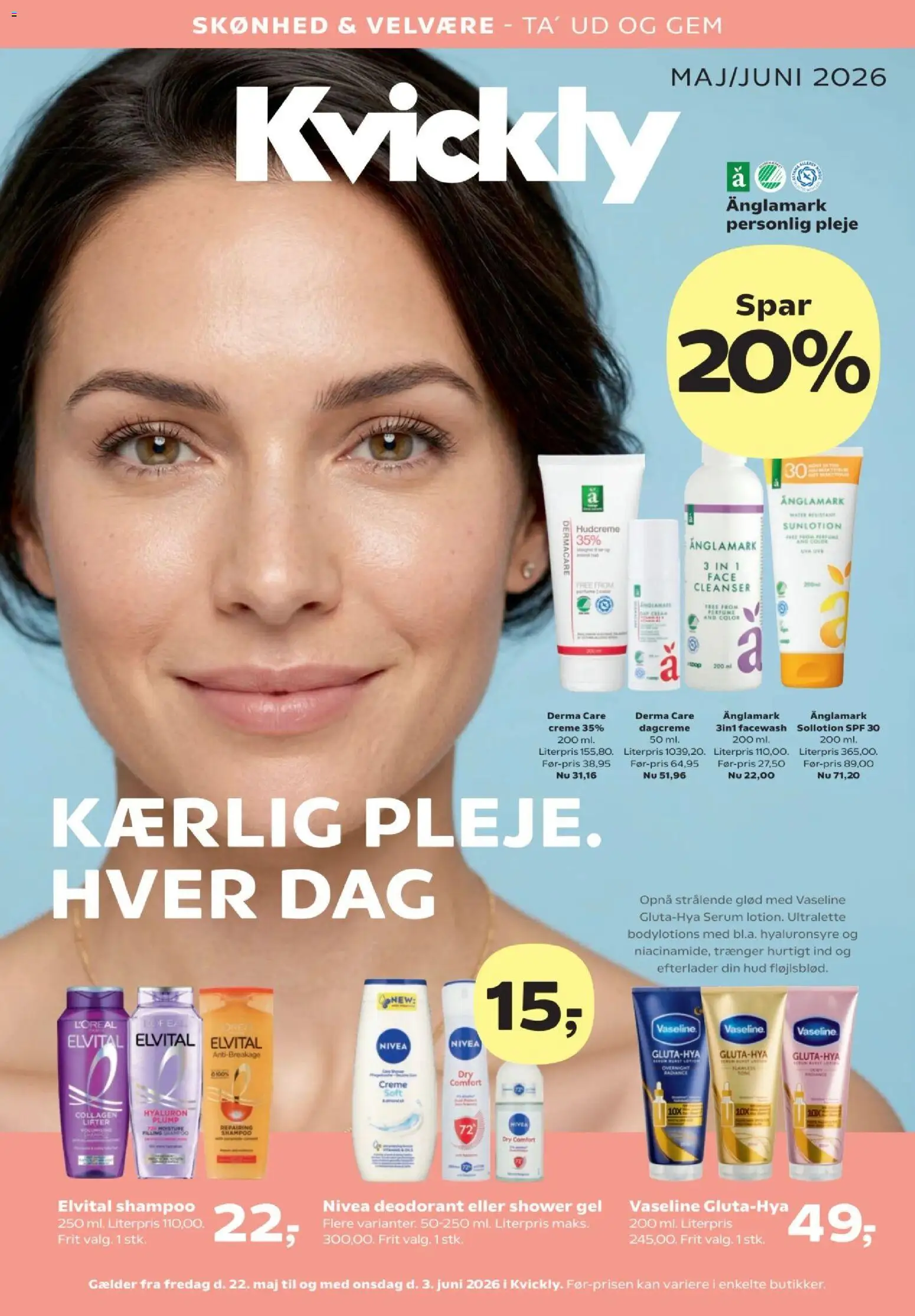 Kvickly tilbudsavis – gyldig fra 22.05.2026 | Side: 1 | Produkter: Shampoo, Creme, Deodorant, Collagen