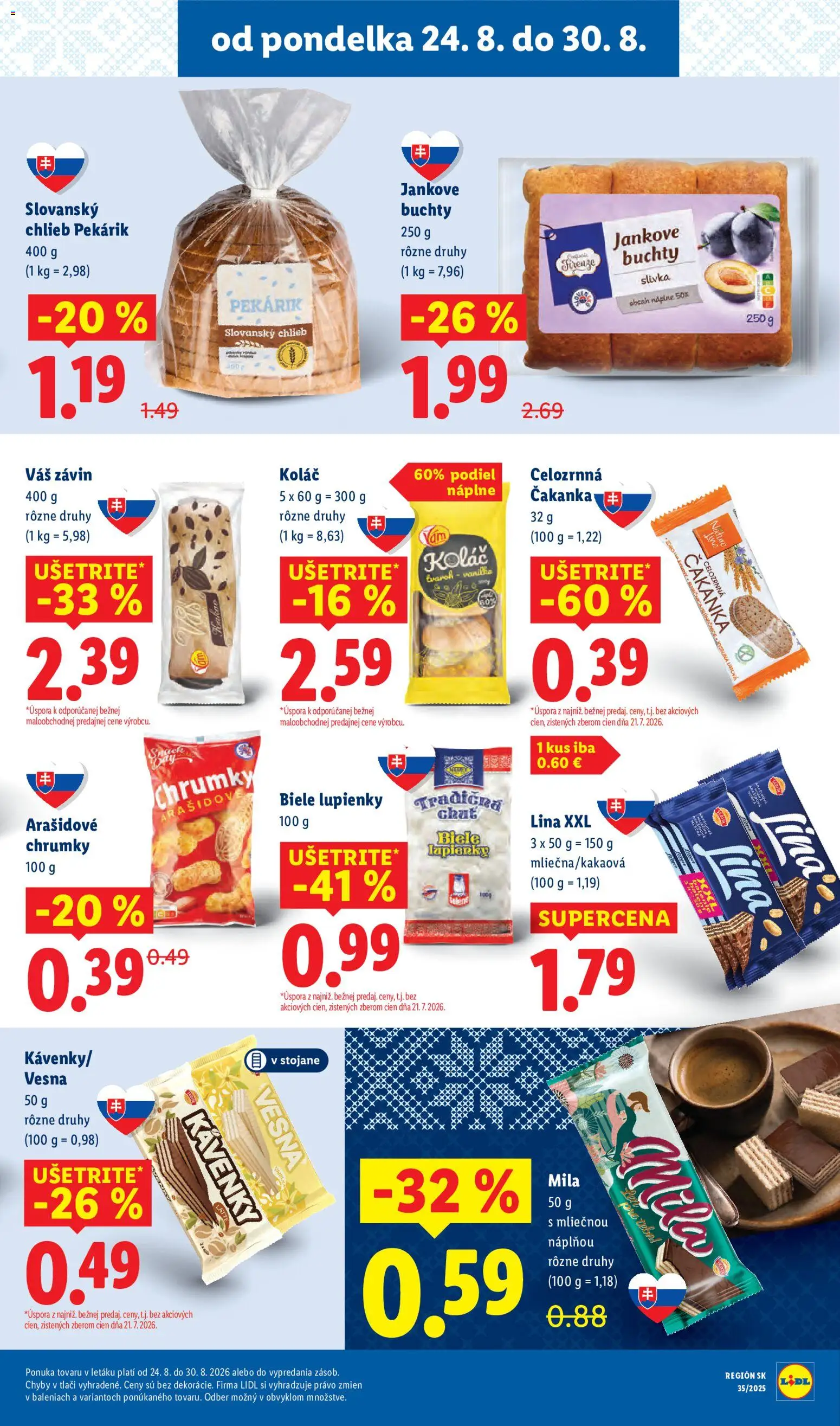 Nové Lidl akcie – leták je platný od 24.08.2026 | Strana: 23 | Produkty: Chlieb, Závin, Koláč, Mila