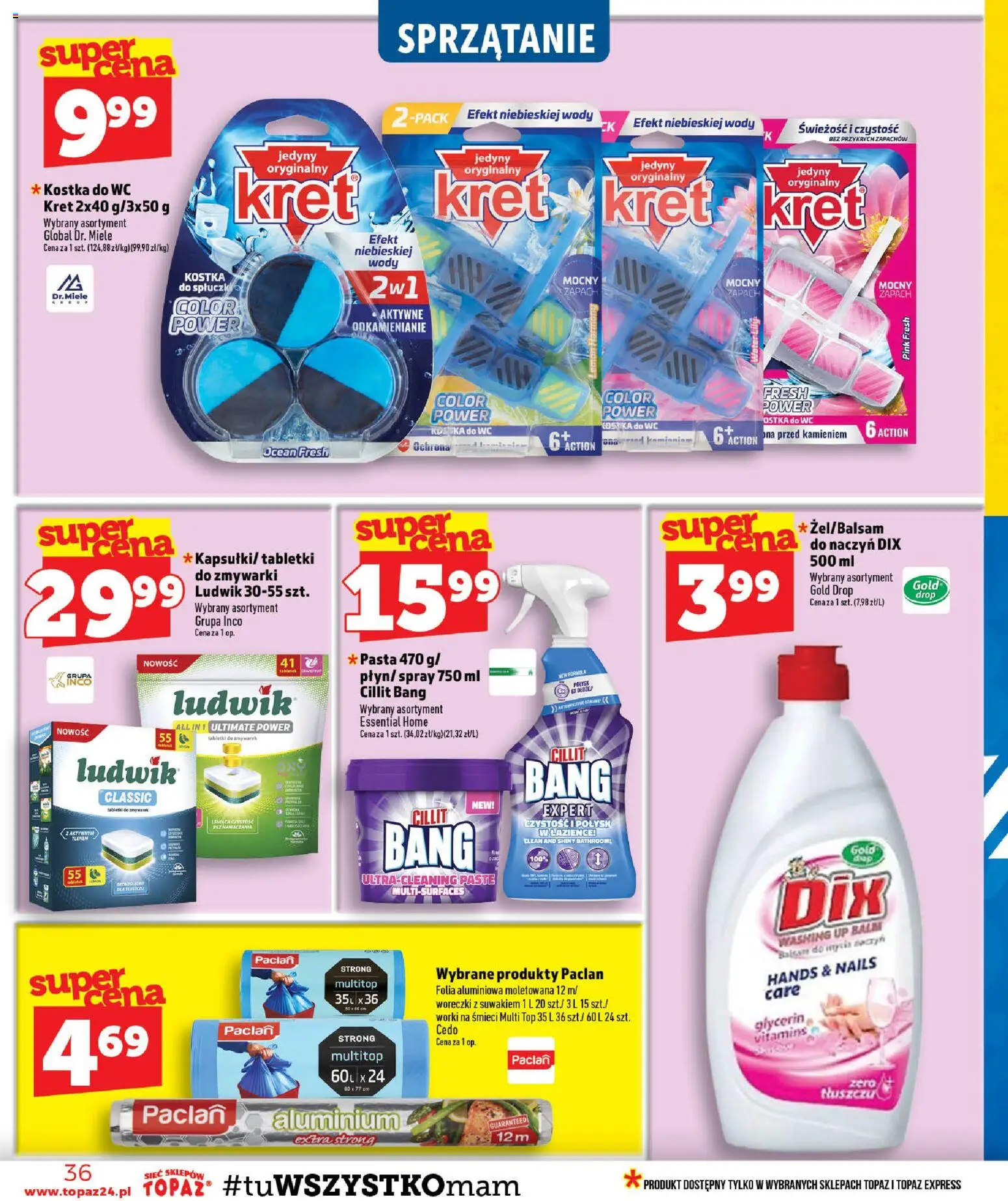 Topaz gazetka od 23.07.2026 | Strona: 36 | Produkty: Worki na śmieci, Kostka do WC, Folia, Zapach