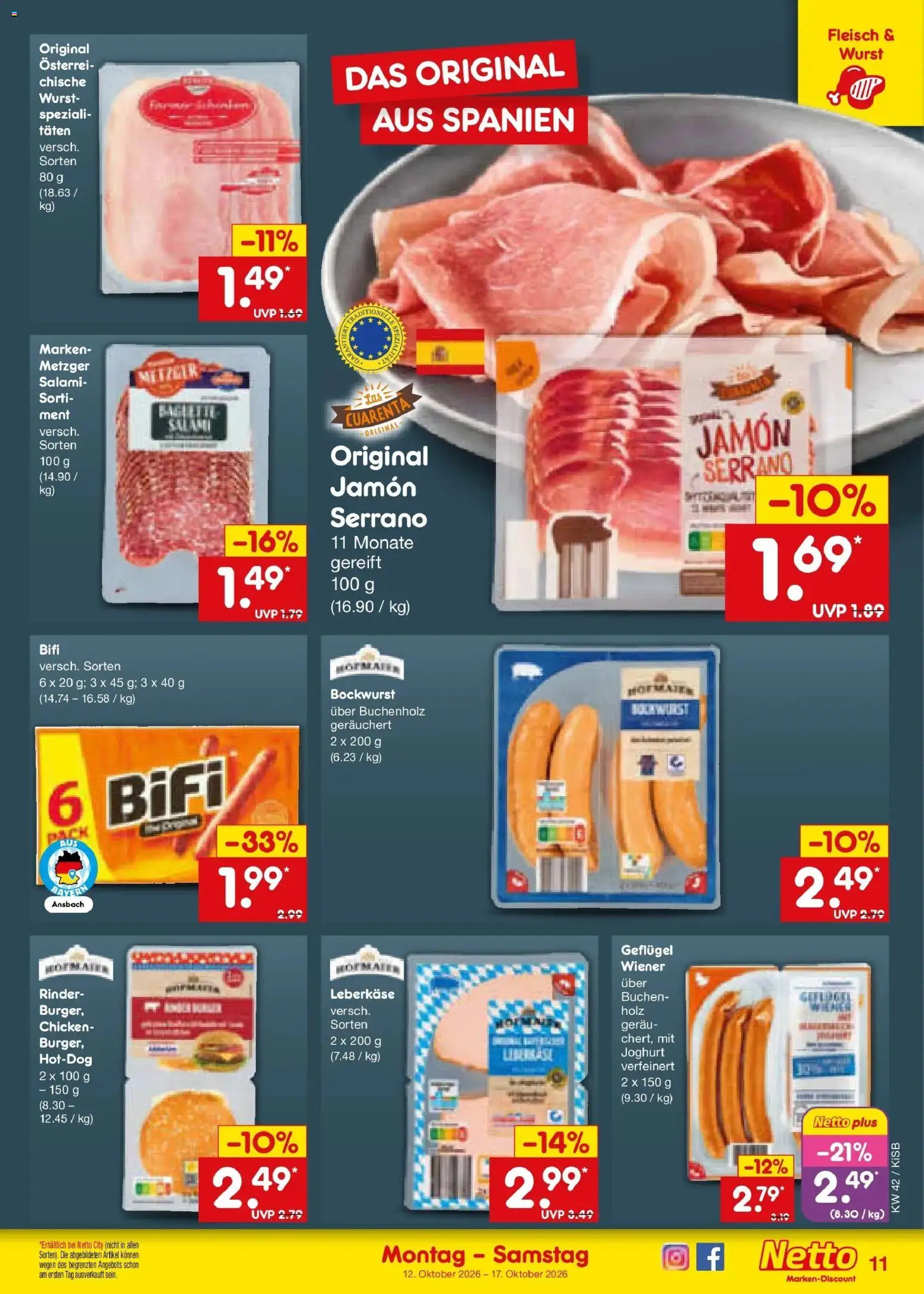 Netto Marken-Discount Prospekt – gültig ab 12.10.2026 | Seite: 13 | Produkte: Joghurt, Bifi, Fleisch, Leberkase