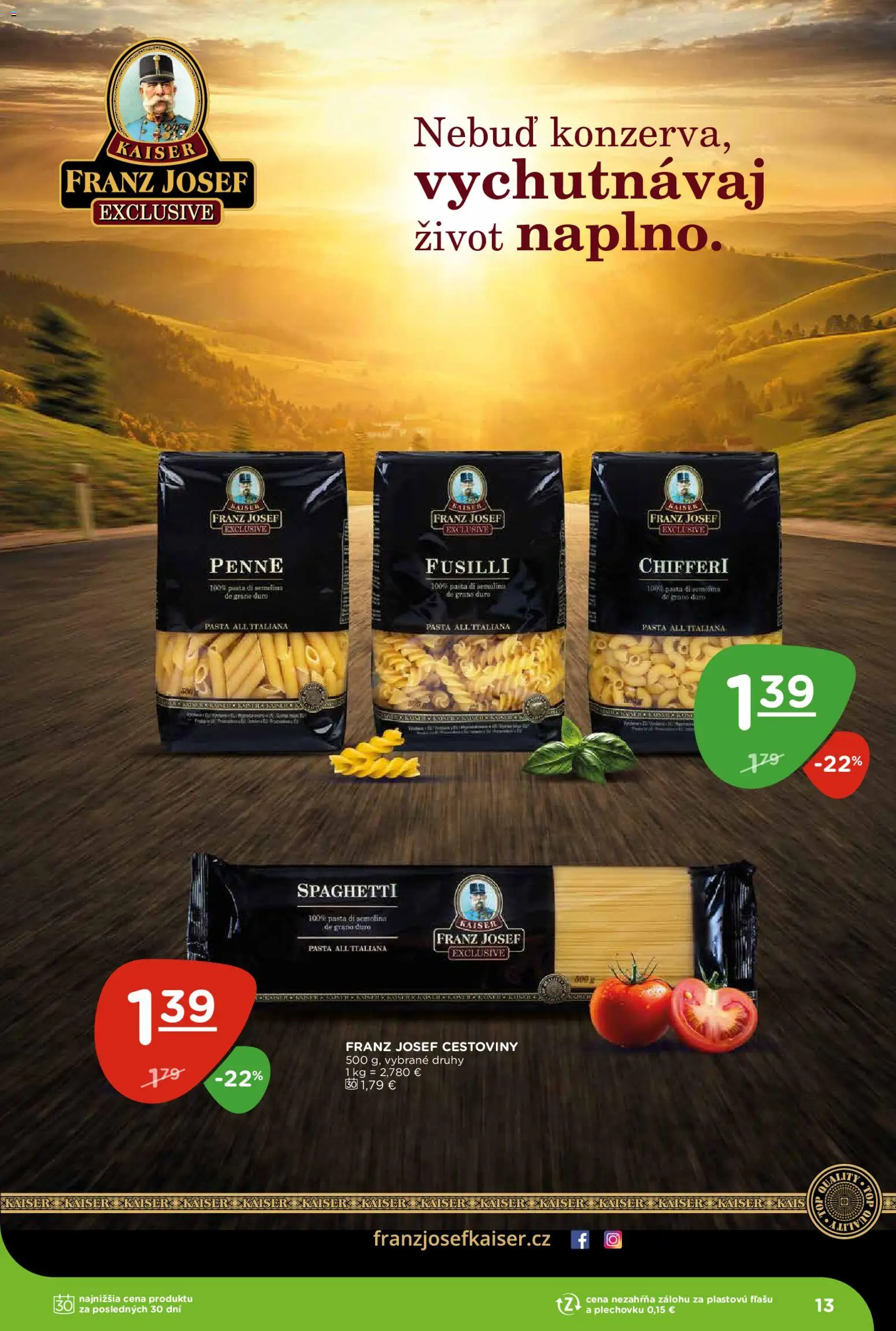 Nové Terno akcie – leták je platný od 27.08.2026 | Strana: 13 | Produkty: Penne, Fusilli, Cestoviny