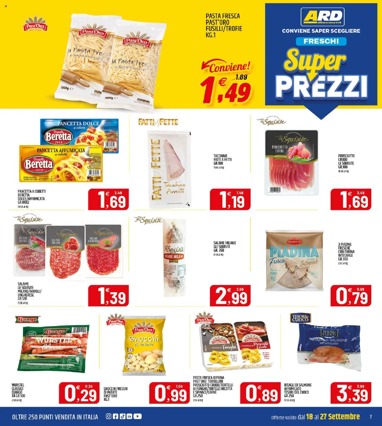 Volantino ARD Discount del 18/09/2026 | Pagina: 7 | Prodotti: Fusilli, Semola, Gnocchi, Senza lattosio