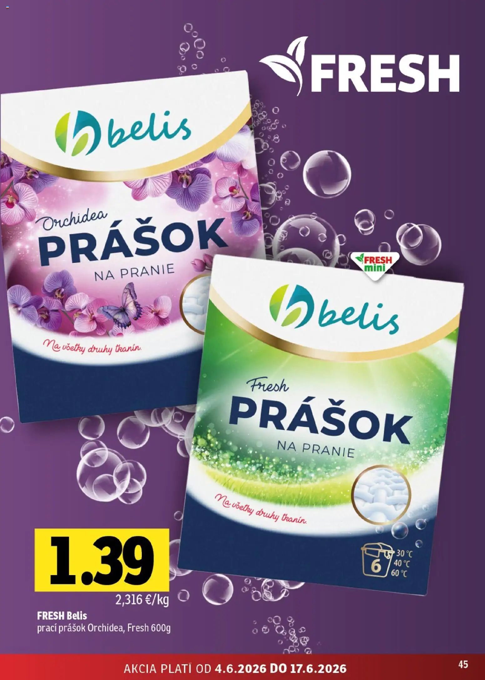 Nové Fresh akcie – leták je platný od 04.06.2026 | Strana: 45 | Produkty: Prací prášok, Prášok na pranie, Orchidea