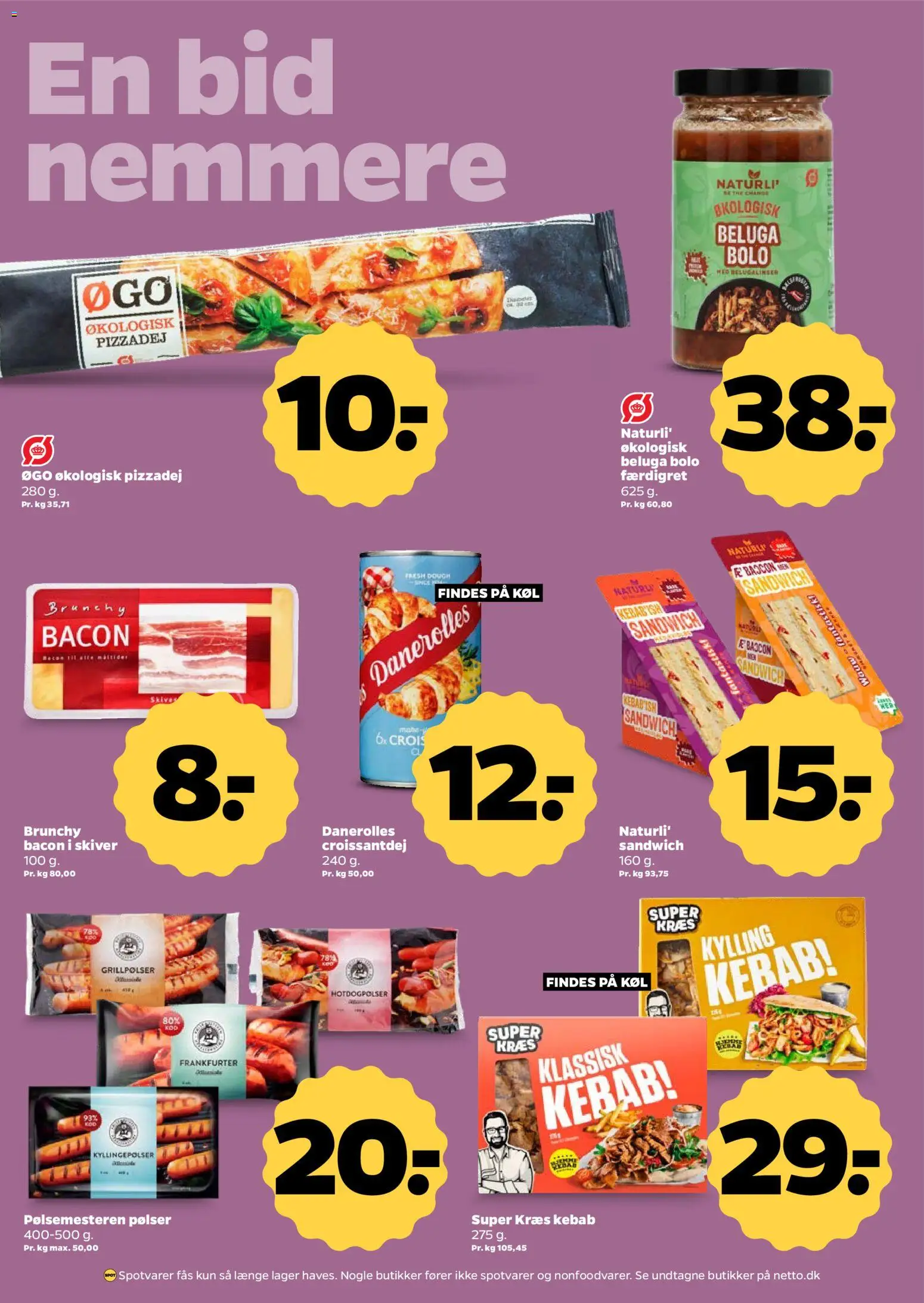 Netto tilbudsavis – gyldig fra 15/08/2026 | Side: 12 | Produkter: Pizzadej, Kebab, Kyllingepølser, Bacon