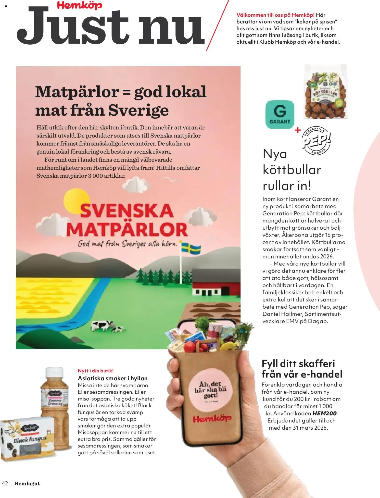Hemköp reklamblad aktuell från 30/09/2026 | Sida: 42 | Produkter: Köttbullar, Galler, Torkad svamp, Grönsaker