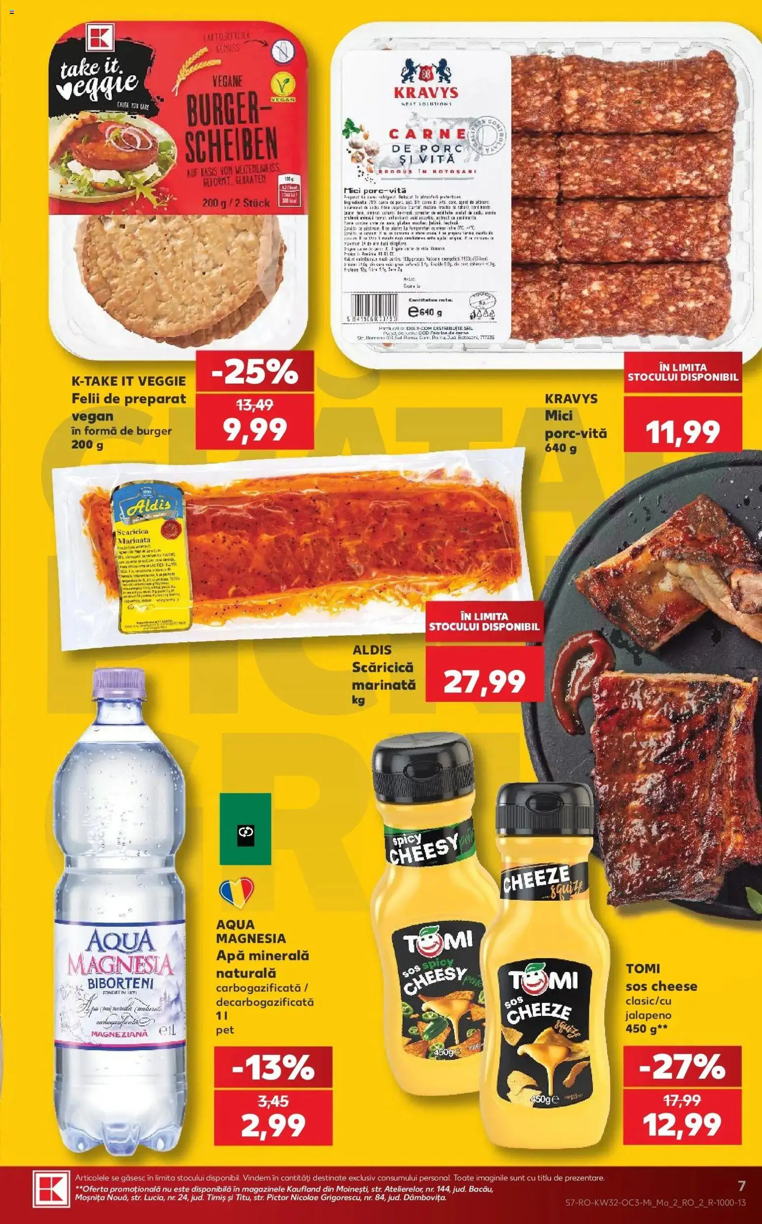 Noul catalog Kaufland – valabil de la 05.08.2026 | Pagină: 7 | Produse: Apa minerala, Mici, Burger, Apă