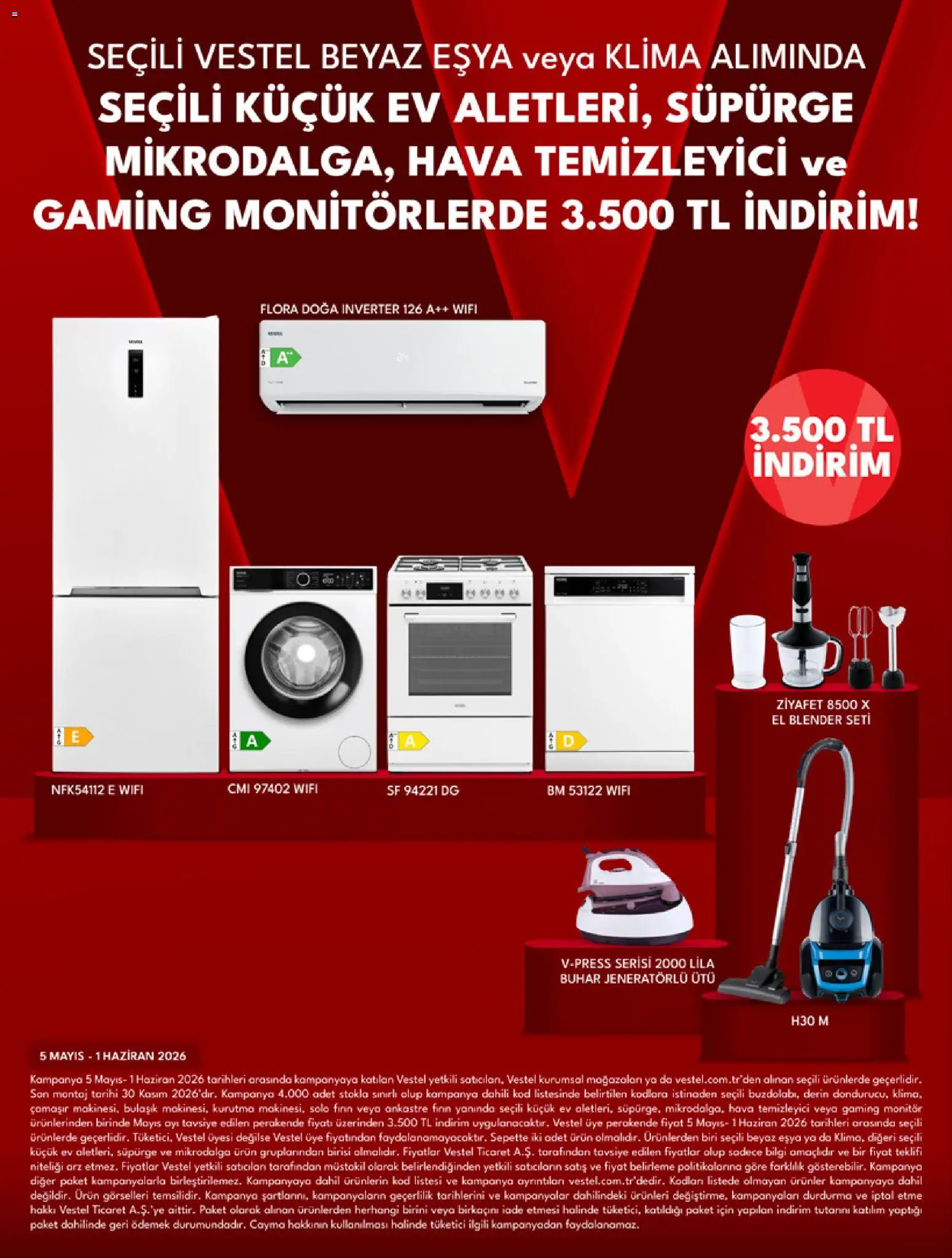 Vestel - Küçük Ev Aletleri - 01.05.2026 tarihinden itibaren geçerlidir | Sayfa: 5 | Ürünler: Blender, Monitör, Fırın, Hava temizleyici