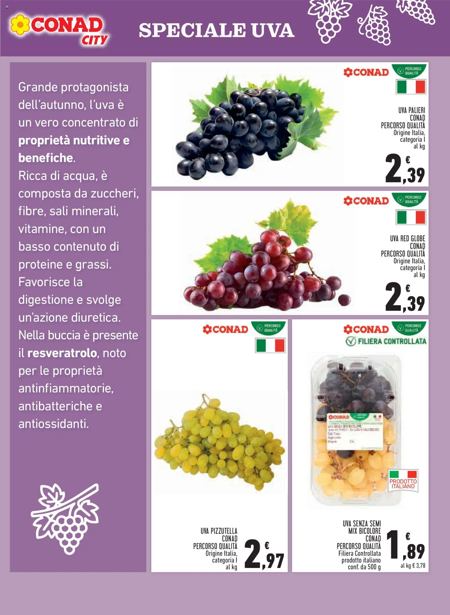 Volantino Conad del 23/09/2026 | Pagina: 3 | Prodotti: Uva senza semi, Uva, Basso