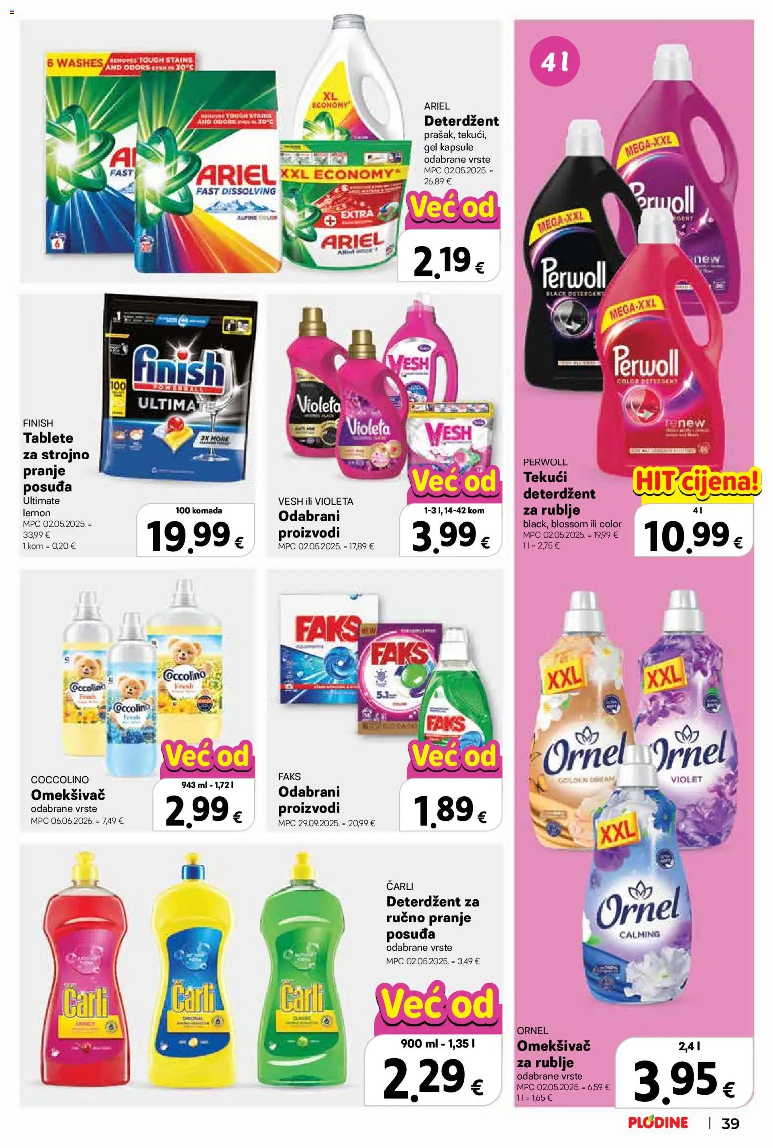 Plodine katalog | vrijedi od 15.07.2026 | Stranica: 39 | Proizvodi: Deterdžent, Finish, Kapsule, Carli